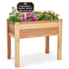 Jumbl, Cedar Raised Garden Bed, Elevated Wood Planter for Growing Fresh Herbs, Vegetables, Flowers, Succulents - 34x18x30” Red 34x18x30 U1