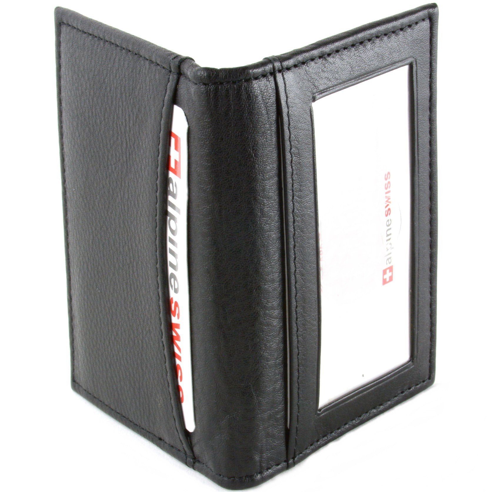 Alpine Swiss Thin Front Pocket Wallet Business Card Case 2 ID Window 6 Card Slot Black Black One Size U1