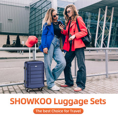 SHOWKOO Luggage Sets Expandable PC+ABS Durable Suitcase Double Wheels TSA Lock Blue Blue 20in24in28in U1