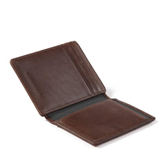 Leatherology Premium Mahogany Men's Money Clip Card Holder Wallet with ID Window - Holds up to 10 bills, features non-magnetic metal money clip and thumb-slide ID window Premium Mahogany One Size U1