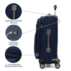 Travelpro Platinum Elite Softside Expandable Carry on Luggage, 8 Wheel Spinner Suitcase, USB Port, Suiter, Men and Women, Dark Blue, Carry On 21-Inch Dark Blue Carry-On 21-Inch U2