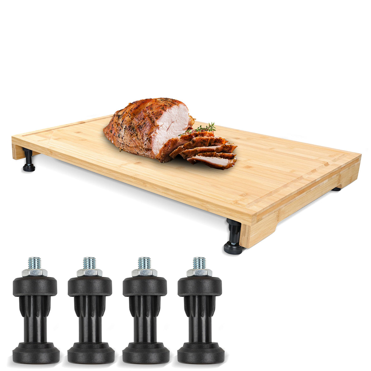 Dumble RV Stove Cover Board - 30x21 Inch Bamboo Cutting Board Stove Cover for Camper Trailer Gas or Electric Range - Noodle Board Butcher Block for Cooktop with Adjustable Height Feet U1