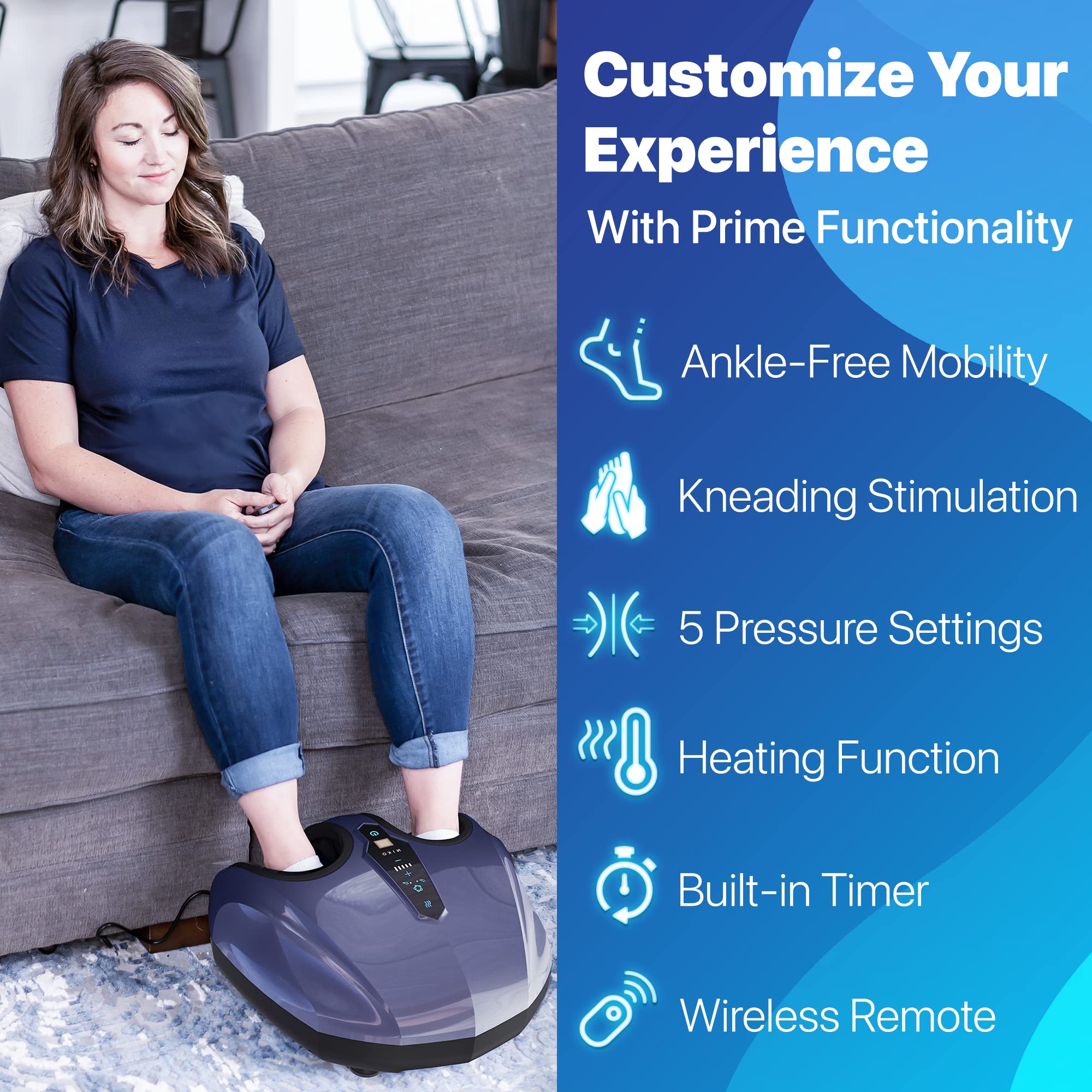 MIKO Foot Massager Machine - Deep Kneading, Shiatsu, Air Compression, and Heat Therapy - Plantar Fasciitis, Diabetics, Neuropathy, Fits Up to Men Size 12 U1