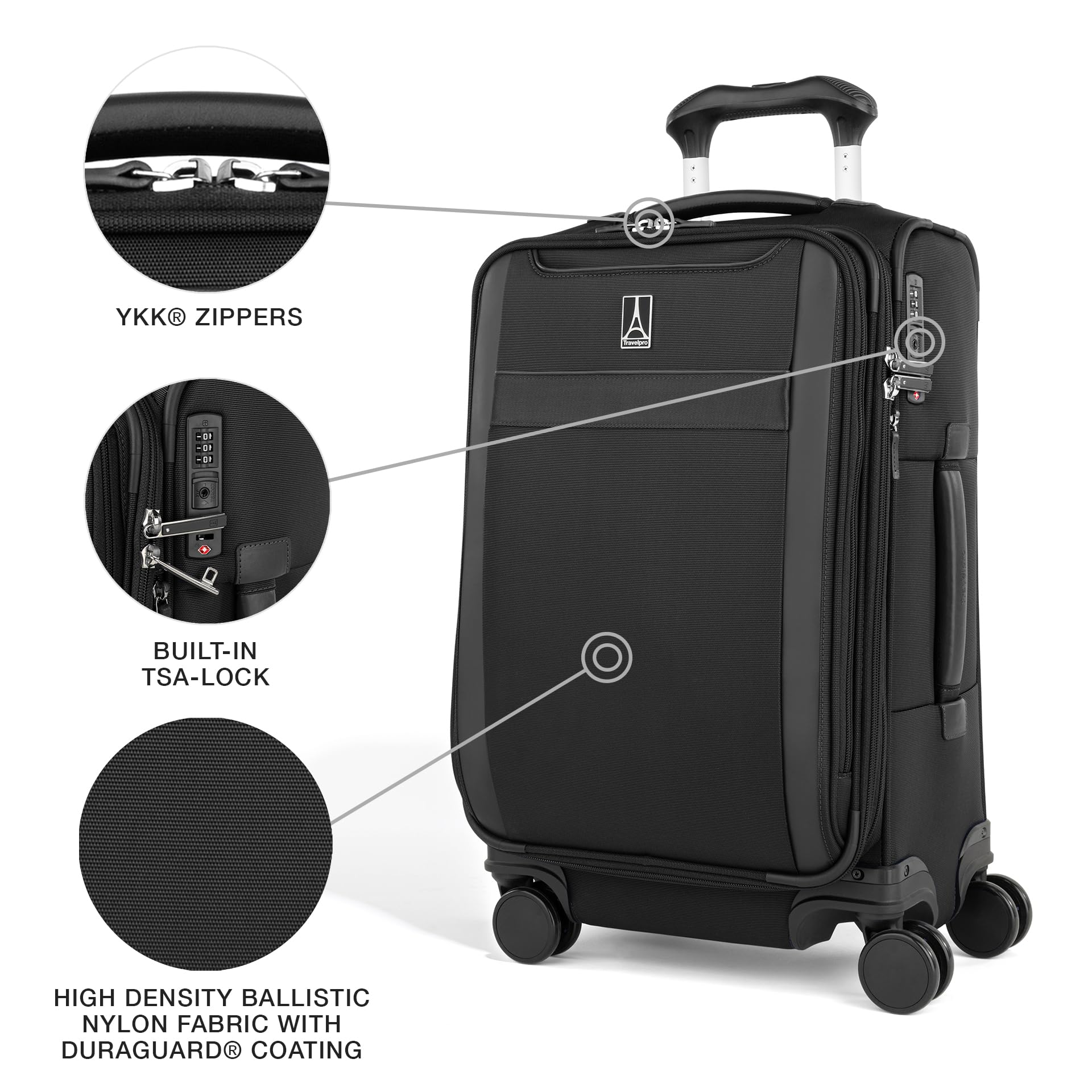 Travelpro VersaPack+ Lightweight Softside Expandable Carry on Luggage, 8 Spinner Suitcase, TSA Lock, Men and Women, Carry On 21-Inch, Black U1