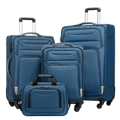 Coolife Luggage 4 Piece Set Suitcase Spinner TSA Lock Softshell lightweight (blue+sliver) U1