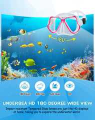 Greatever Dry Snorkel Set,Panoramic Wide View,Anti-Fog Scuba Diving Mask,Professional Snorkeling Gear for Adults U2