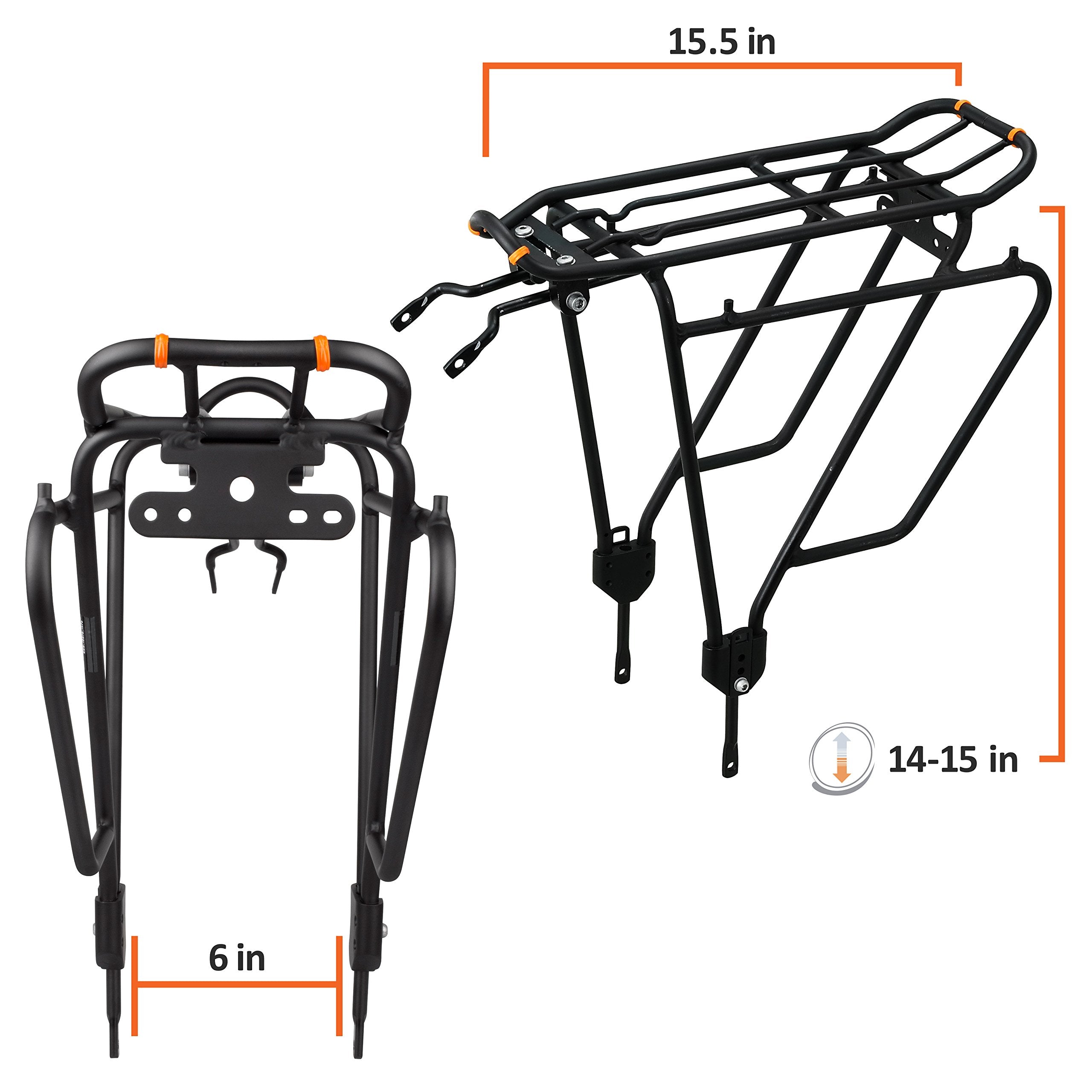 Ibera Bike Rack - Bicycle Touring Carrier Plus+ for Non-Disc Brake Mount, Frame-Mounted for Heavier Top & Side Loads, Height Adjustable for 26"-29" Frames Black  U1