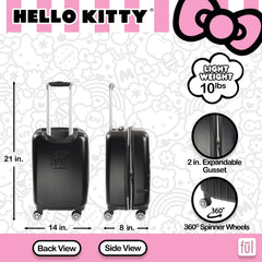 FUL Hello Kitty 21 Inch Carry On Luggage, Molded Hardshell Rolling Suitcase with Spinner Wheels, Black U1