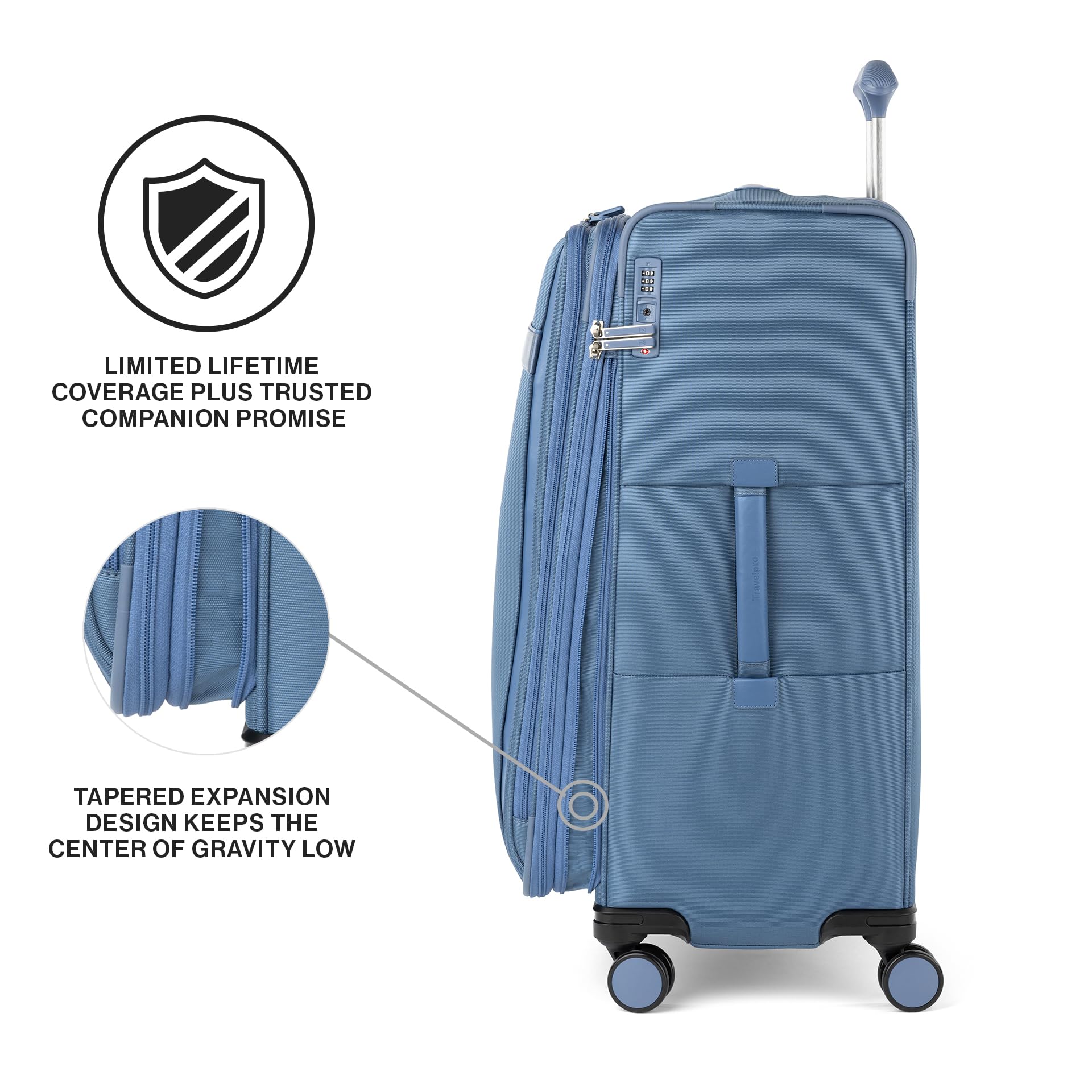 Travelpro VersaPack+ Lightweight Softside Expandable Checked Luggage, 8 Spinner Suitcase, TSA Lock, Men and Women, Checked Large 29-Inch, Elemental Blue U1
