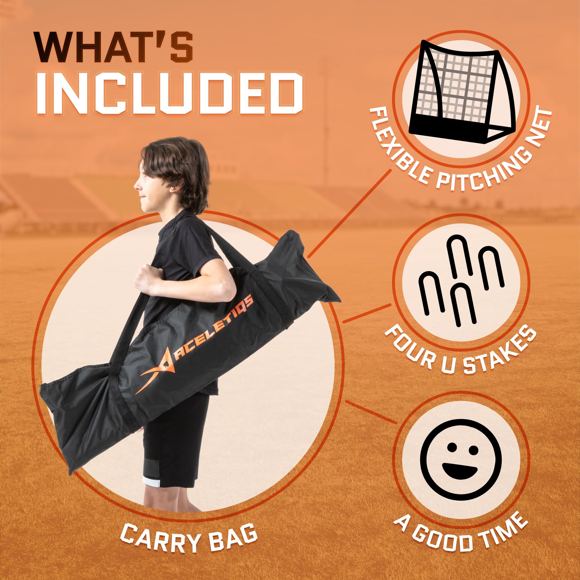 ACELETIQS® 9 Hole Pitching Net with Strike Zone for Baseball Pitching Target (Standard & 3X Adjustable Heights) – Portable Pitcher Training Equipment, Heavy-Duty Frame [Rubber+Base+U Stakes Included] black 48" H x 27" W U3