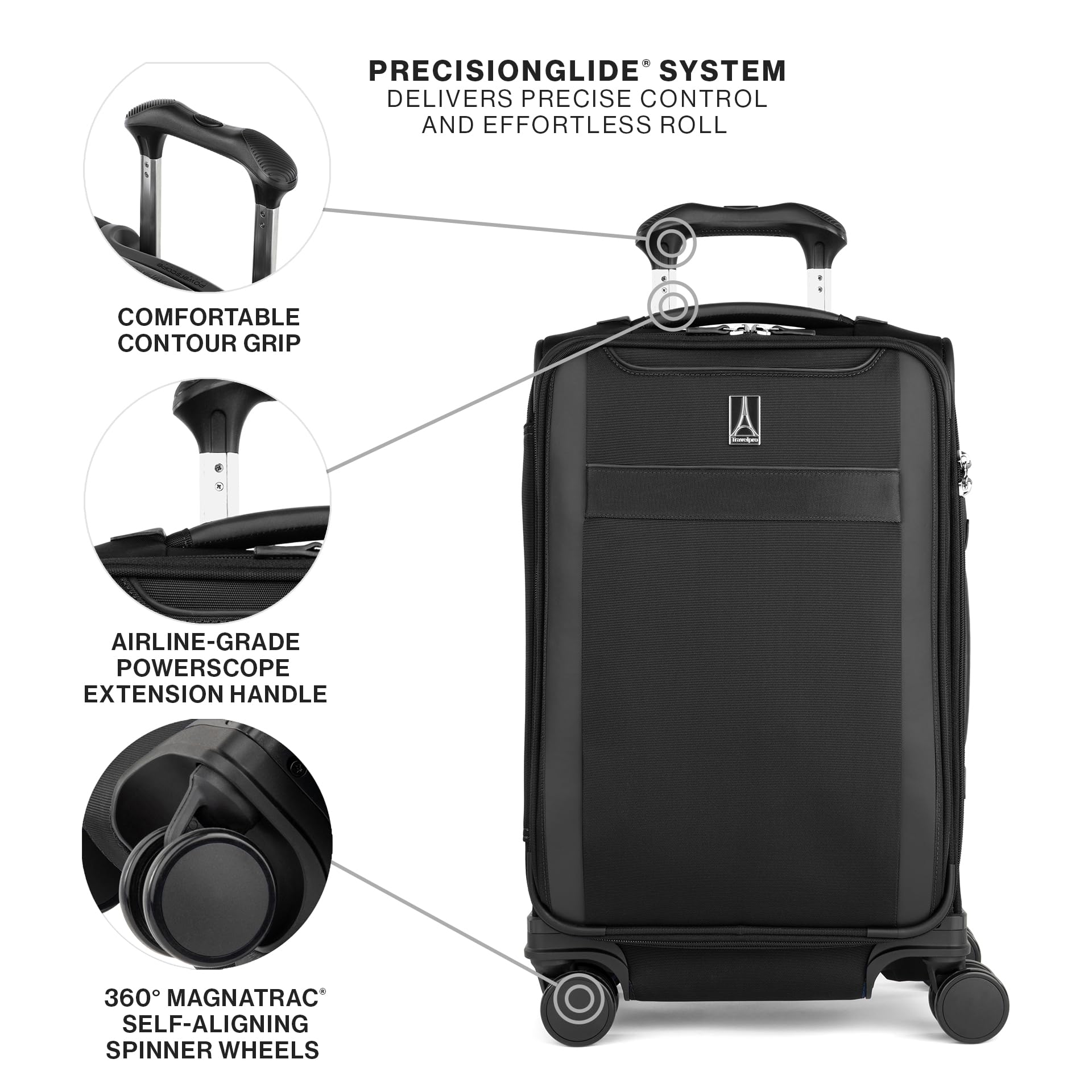 Travelpro VersaPack+ Lightweight Softside Expandable Carry on Luggage, 8 Spinner Suitcase, TSA Lock, Men and Women, Carry On 21-Inch, Black U1