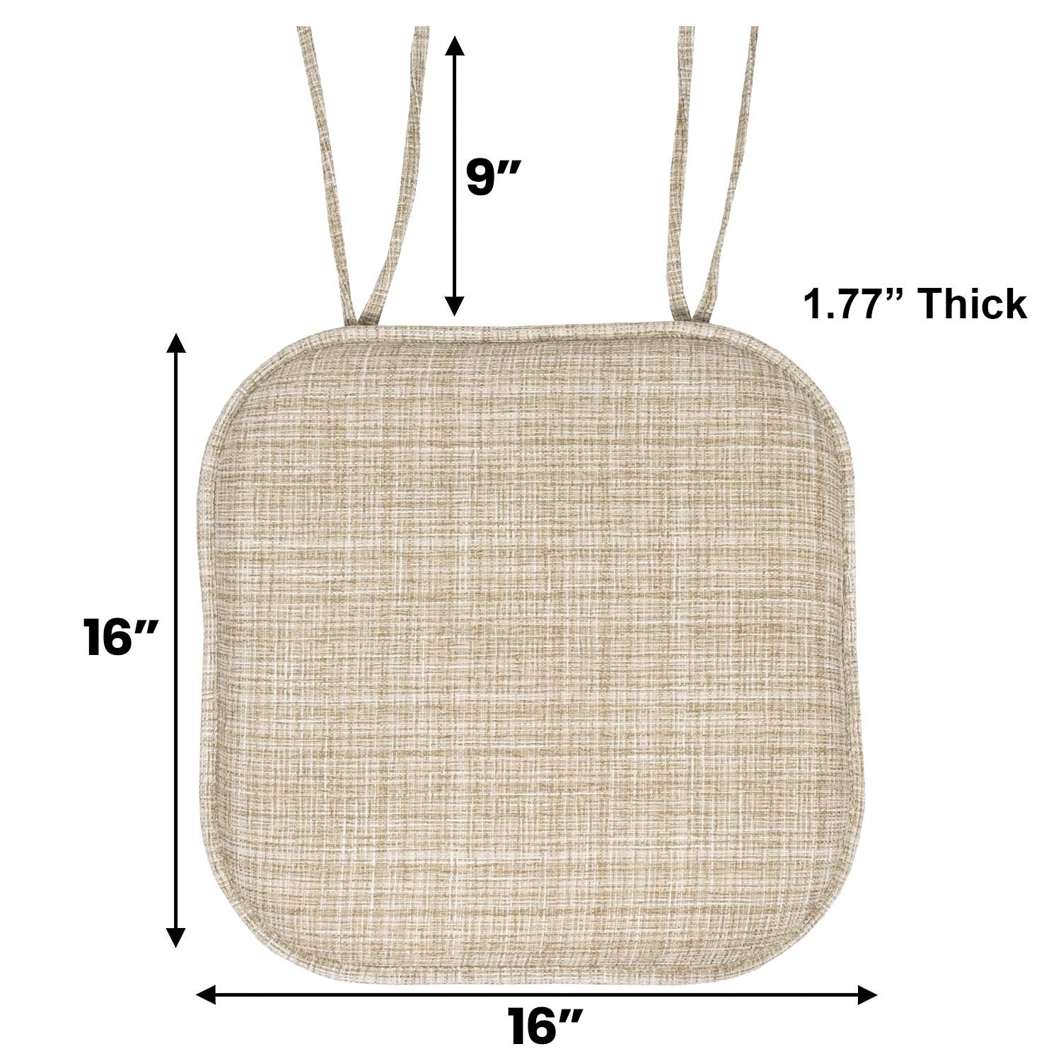 Sweet Home Collection Chair Cushion Memory Foam Pads with Ties Honeycomb Pattern Slip Non Skid Rubber Back Rounded Square 16" x 16" Seat Cover, 2 Pack, Aria Beige 6 pack U2