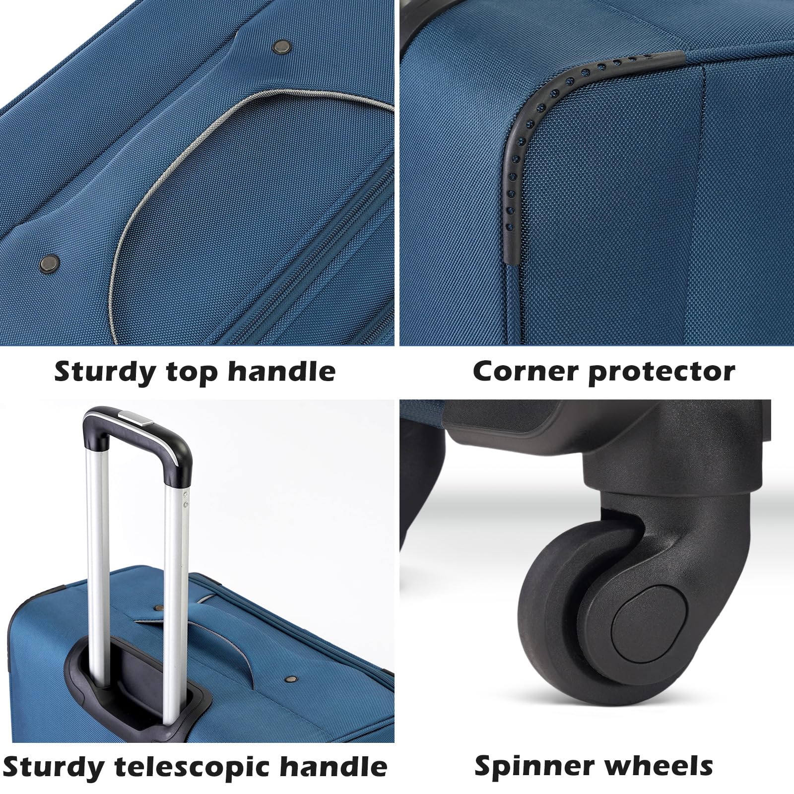 Coolife Luggage 4 Piece Set Suitcase Spinner TSA Lock Softshell lightweight (blue+sliver) U1