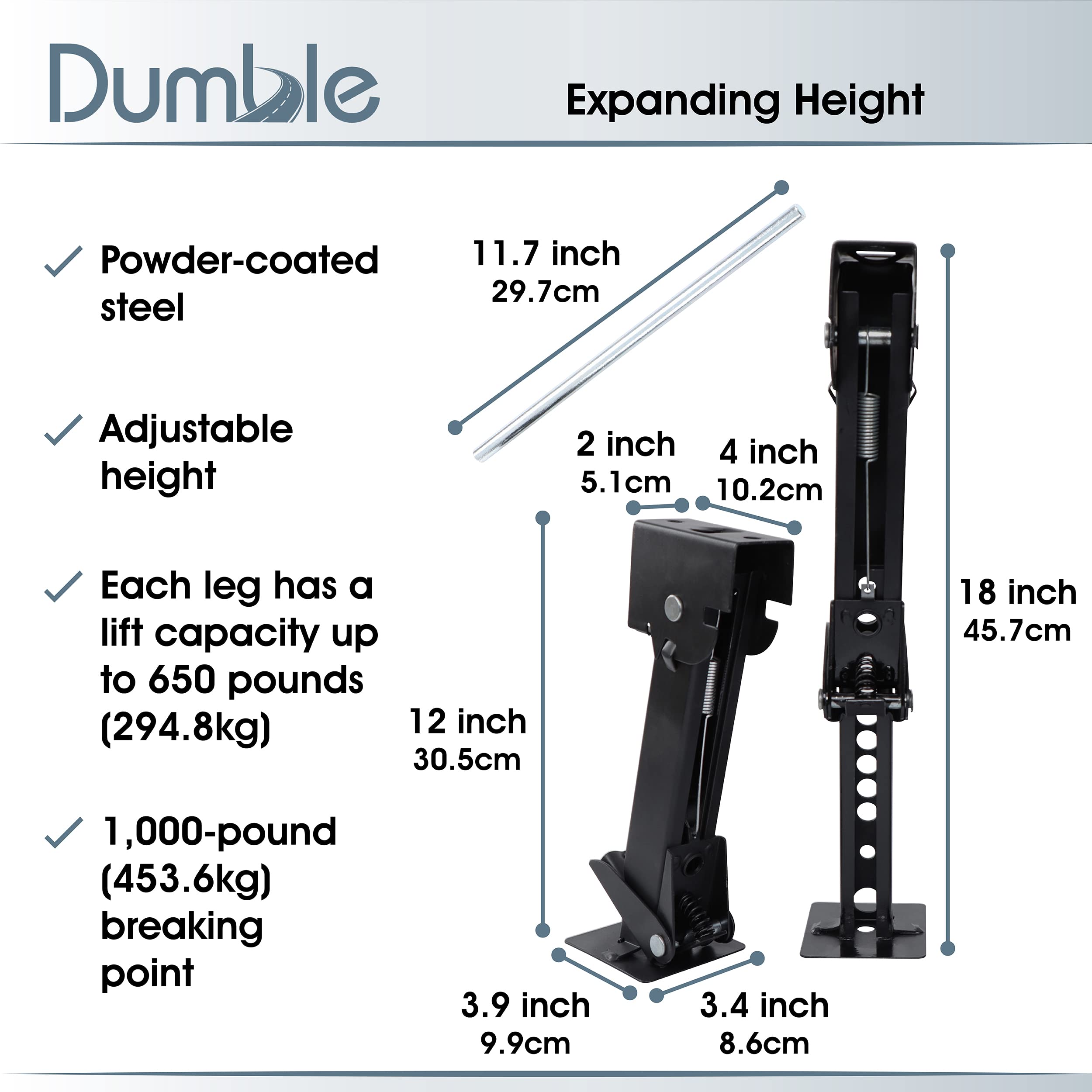Dumble RV Stabilizer Jacks - 2pk 1300lb Cap Attachable Telescoping Travel Trailer Jack Stabilizer Stands and Jack Rod U1