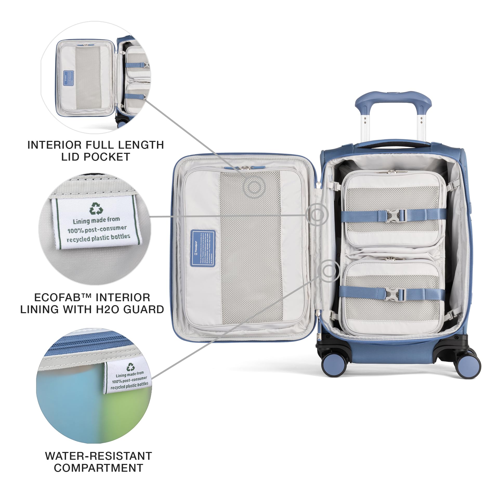 Travelpro VersaPack+ Lightweight Softside Expandable Carry on Luggage, 8 Spinner Suitcase, TSA Lock, Men and Women, Carry On 21-Inch, Elemental Blue Elemental Blue Carry On U1