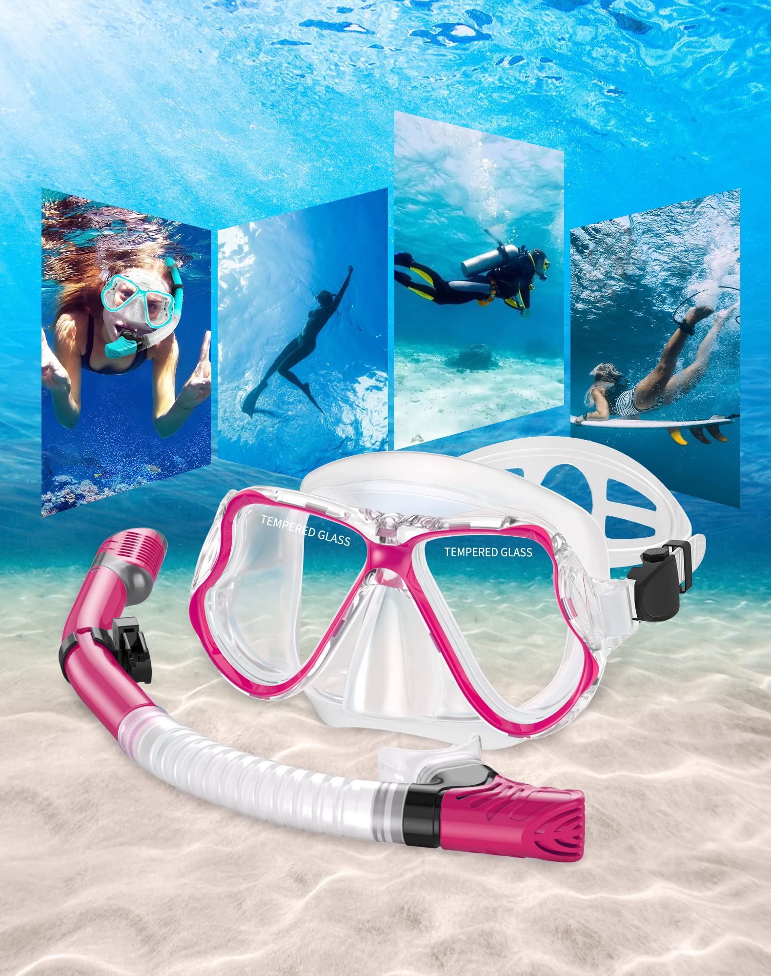 Greatever Dry Snorkel Set,Panoramic Wide View,Anti-Fog Scuba Diving Mask,Professional Snorkeling Gear for Adults U1