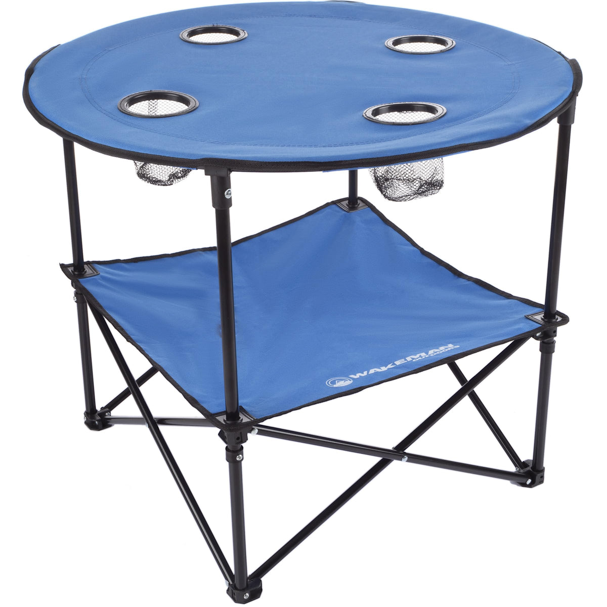 Wakeman Camp Table - Round 2-Tier Folding Table with 4 Cupholders and Carrying Bag - for Camping, Beach, Picnic, Sporting Events, and More Outdoors,Blue Blue 20" x 20" x 25.25" U1