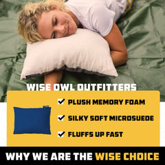 Wise Owl Outfitters Camping Pillow - Camping Essentials and Travel Pillow for Airplanes, Camping, and Travel - Memory Foam Washable Pillow - Small/Medium U1