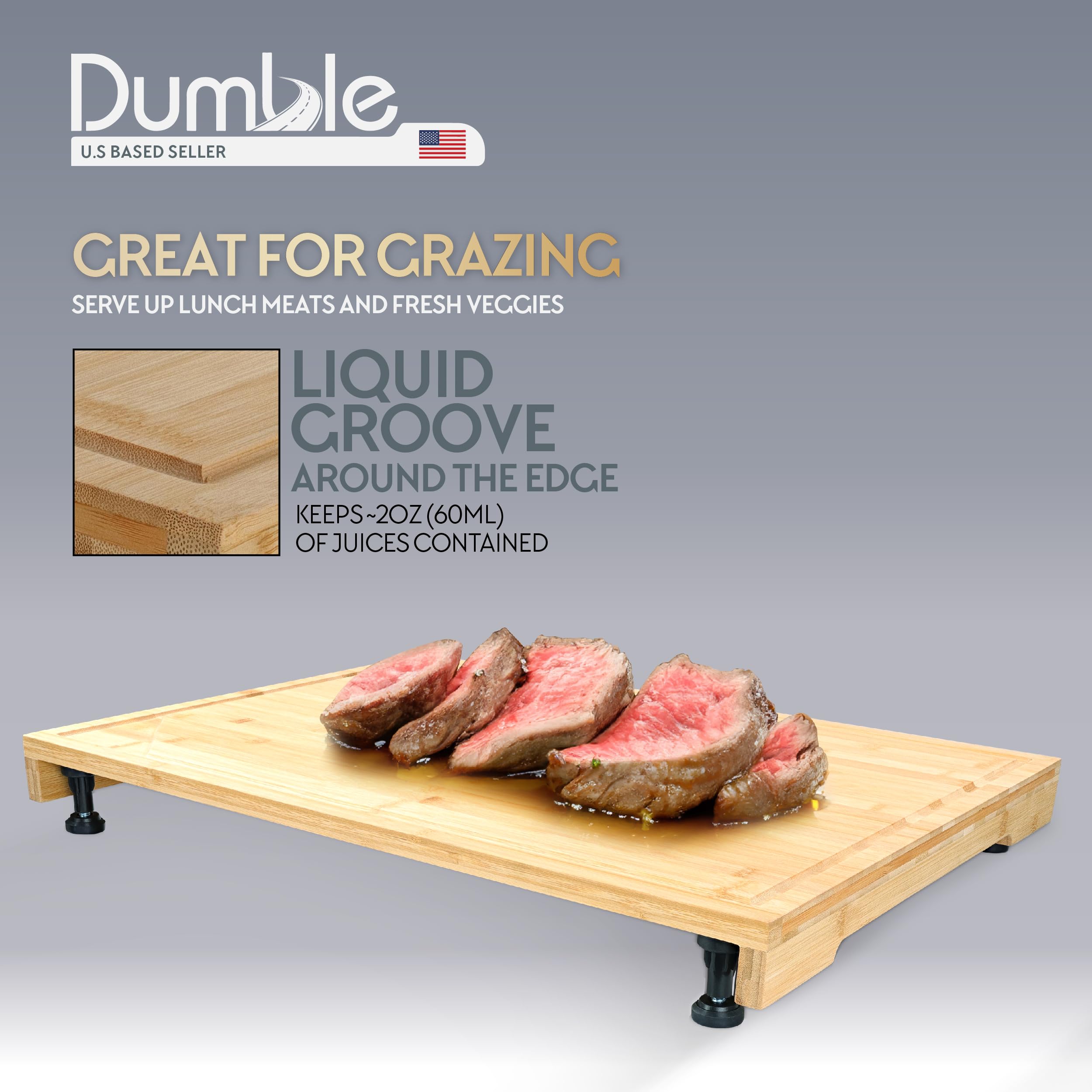 Dumble RV Stove Cover Board - 30x21 Inch Bamboo Cutting Board Stove Cover for Camper Trailer Gas or Electric Range - Noodle Board Butcher Block for Cooktop with Adjustable Height Feet U1