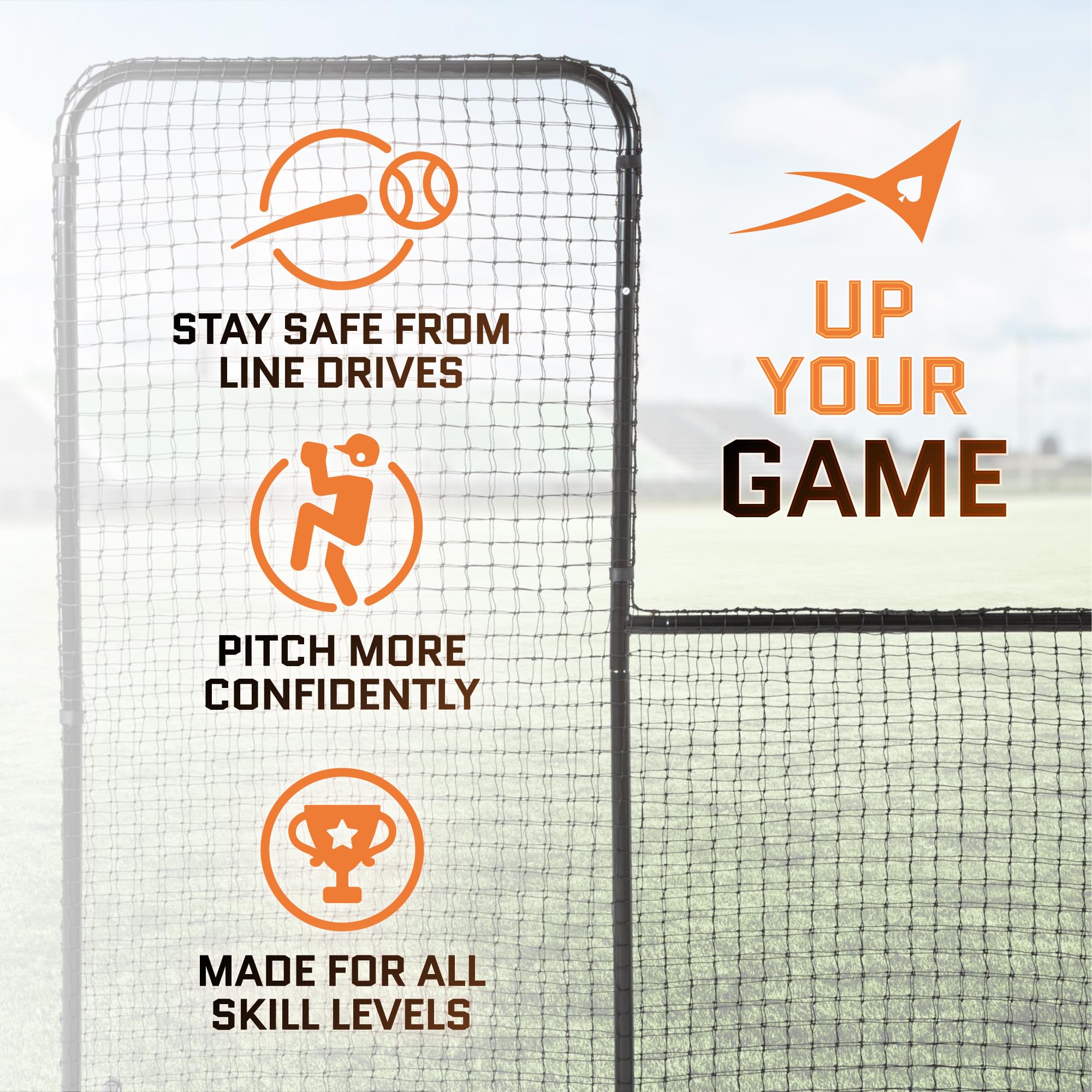 L Screen Baseball for Batting Cage | Baseball Pitching Net with Wheels-7 feet by 7 feet, 3.5 Inch by 3.5 Inch Cutout, Body Protector for Back Drive Lines Beisbol U1