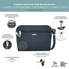 Travelon Anti-Theft Classic Convertible Crossbody & Waist Pack Midnight One Size U1