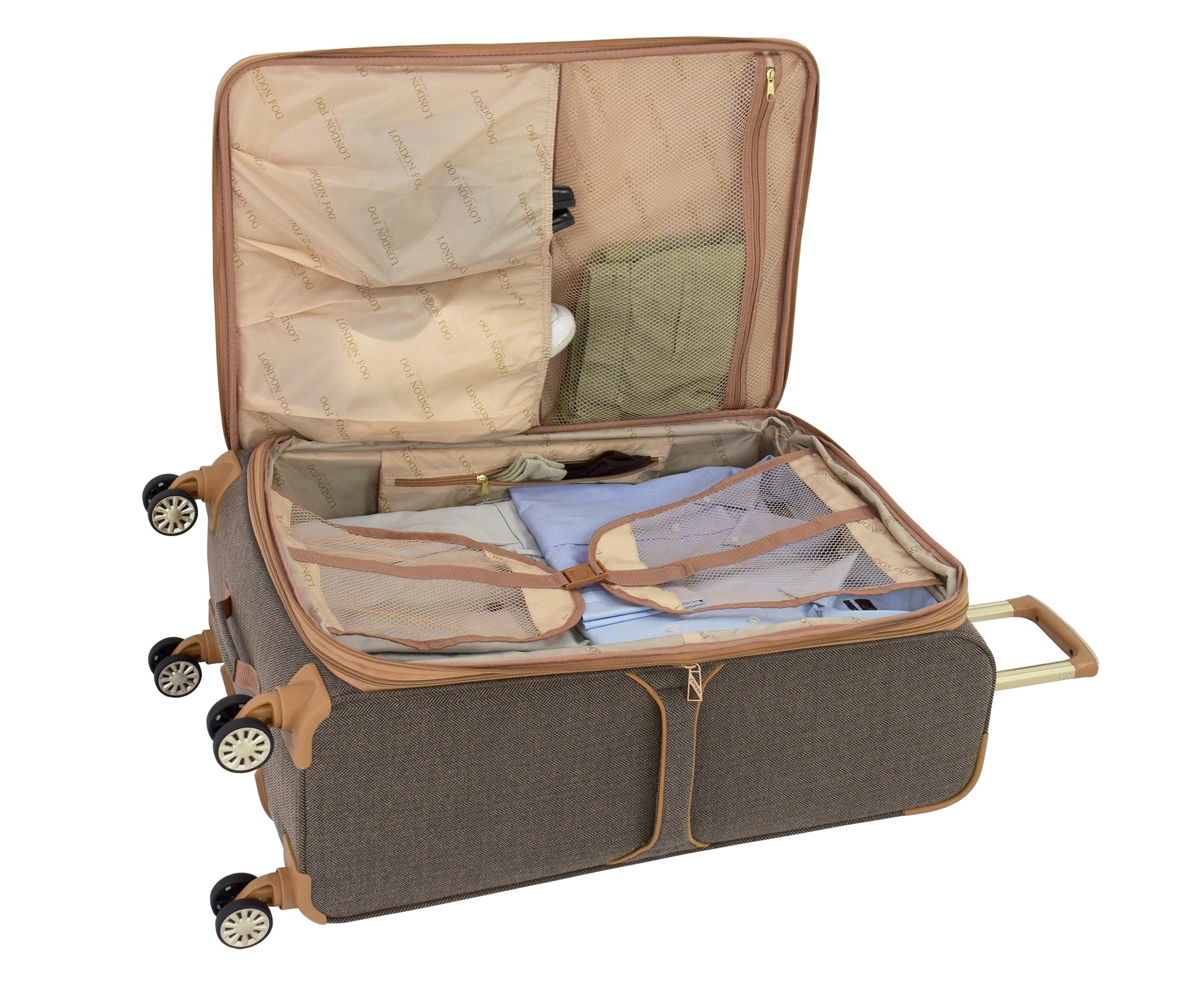 London Fog Kensington Navy Sand Herringbone 24" Expandable Spinner, 24 Inch Navy 24 Inch U1