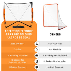 Lacrosse Goal 6x6 Feet | Lacrosse Net for Back Yard Fully Flexible and Portable | Pair with Your Lacrosse Rebounder or Lacrosse Backstop | Used by Man Lacrosse Goalie [Cary Bag Included] Black 6 ft x 6 ft U1