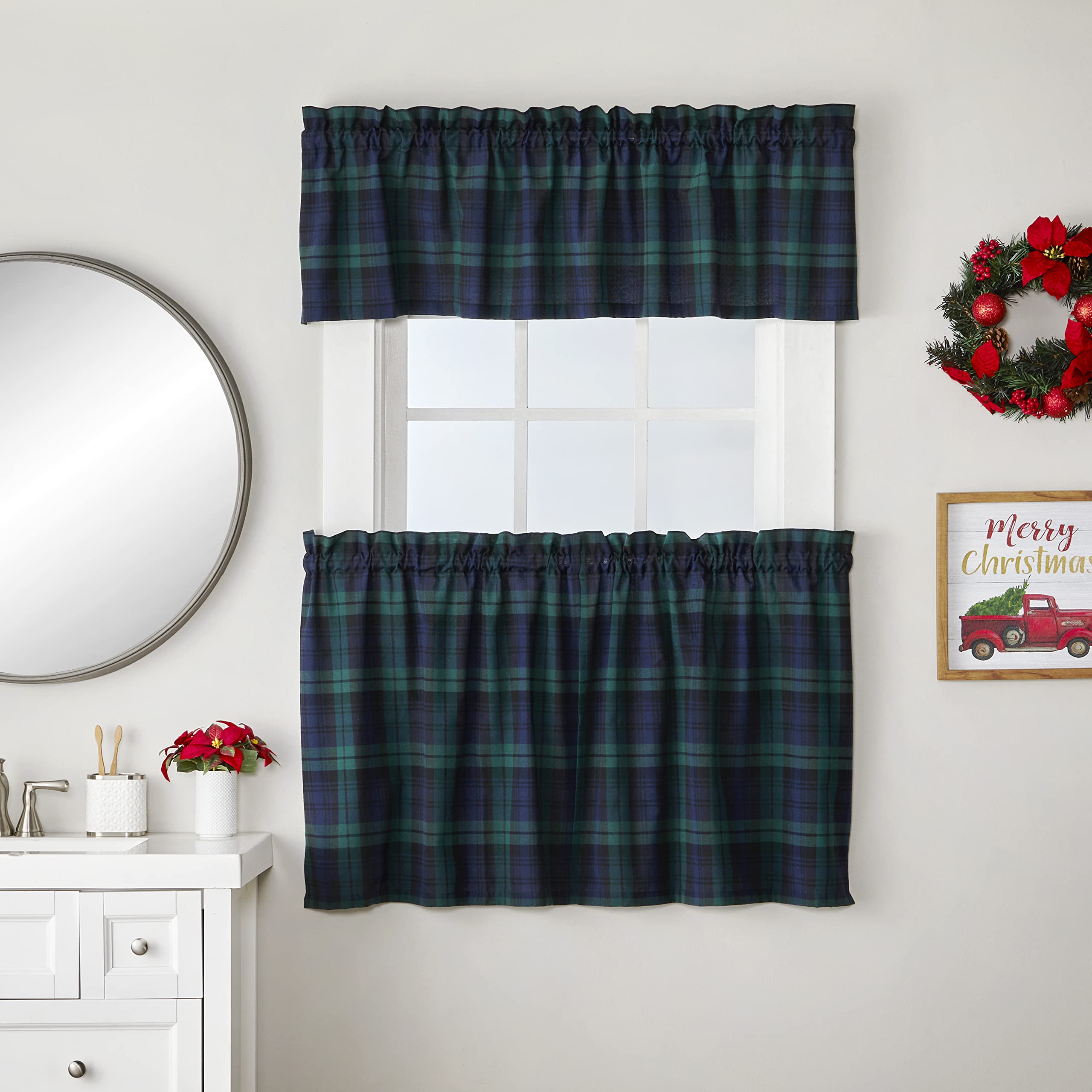 SKL Home Hearthside Plaid Valance, 58x13, Green/Navy Green/Navy 58x13 U1