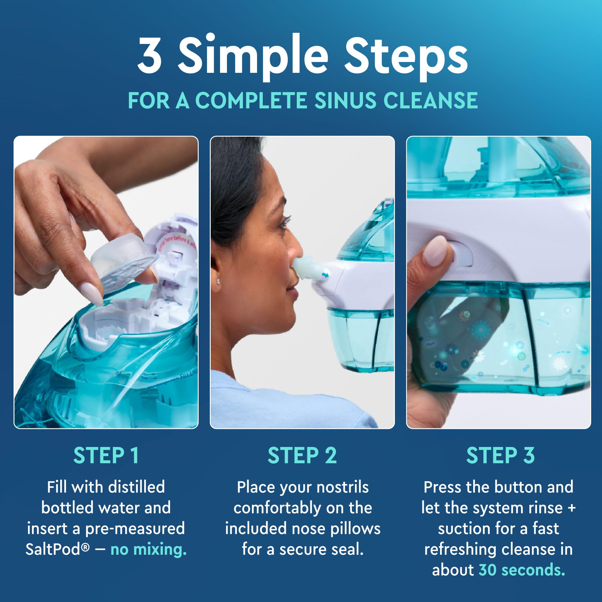 Navage® Starter Bundle – Nasal Irrigation System - Saline Nasal Rinse Kit with 1 Nose Cleaner and 20 SaltPods for Congestion Relief ($109 Value). Sinus Rinse for Clinically Proven Benefits Blue Starter U1