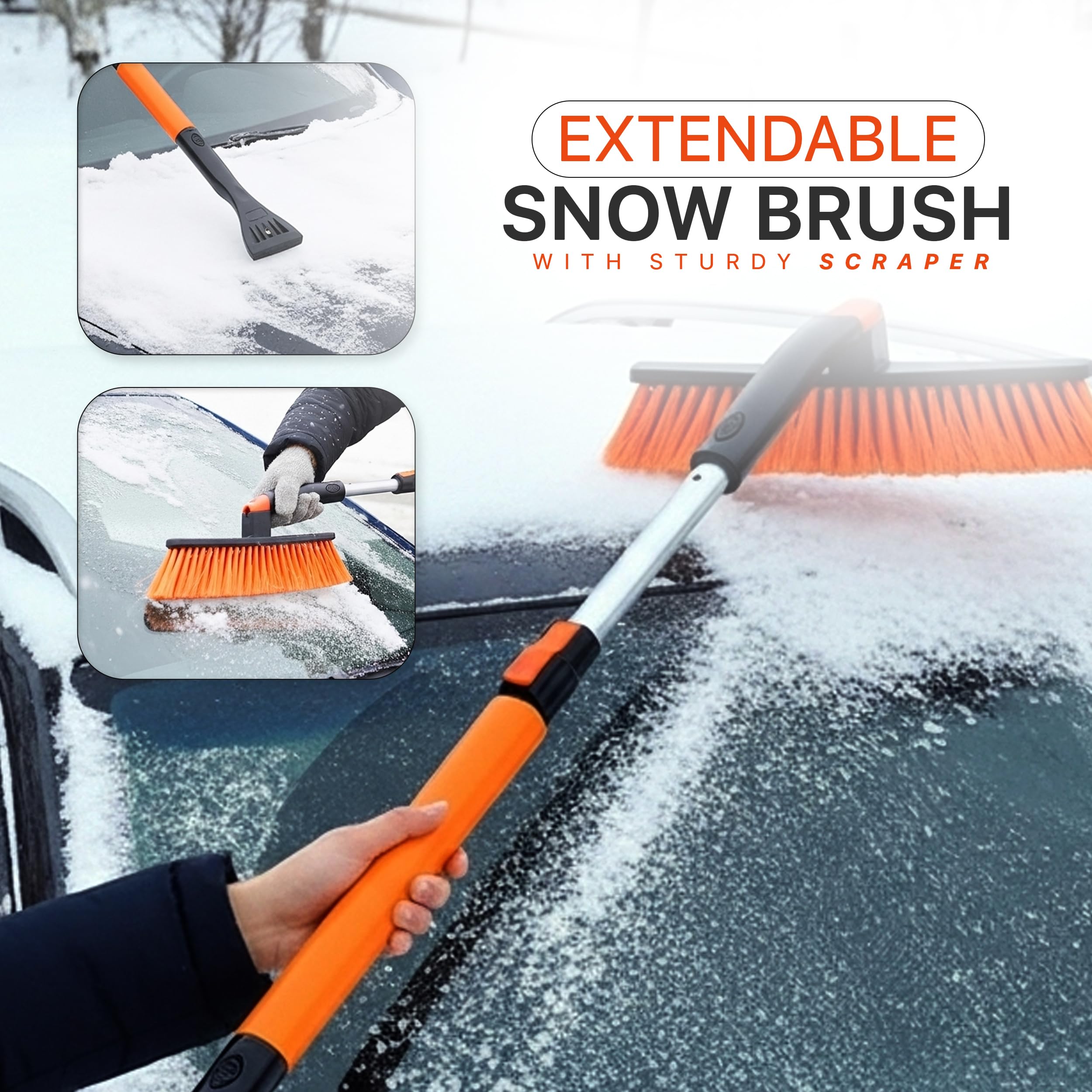 Utopia Home 31" to 37” Extendable Snow Brush for Car and Ice Scrapers for Car Windshield, 360° Rotation Brush Head Snow Broom for Truck and SUVs with Ergonomic Foam Grip   U1
