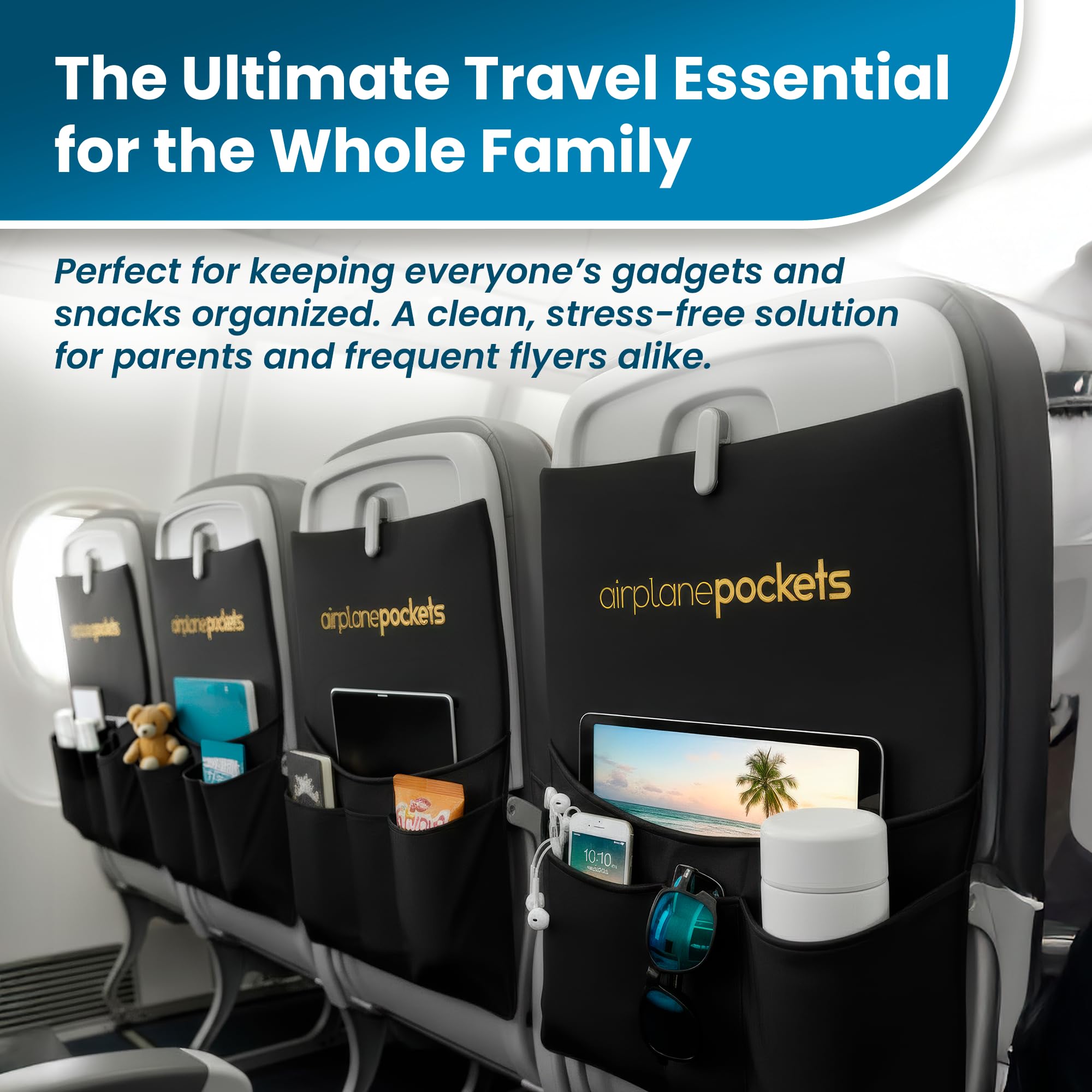 Airplane Pockets - Airplane Accessories - Plane Travel Essentials - Travel Organizer - Seat Storage Organizer - Air Travel Essentials - Seatback Organizer - International Travel Accessories Must Haves Black  U3