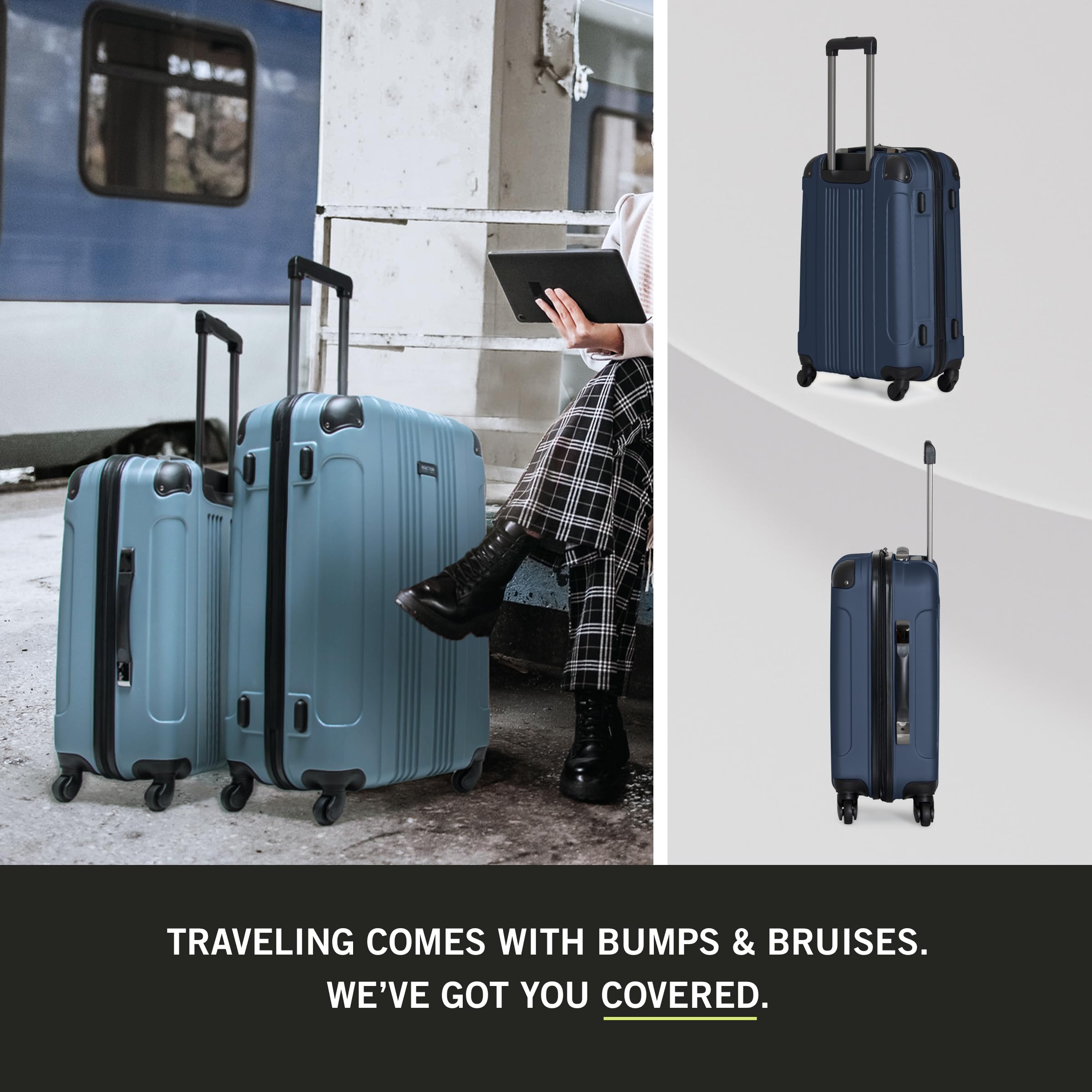 Kenneth Cole REACTION Out of Bounds Lightweight Hardshell 4-Wheel Spinner Luggage, Naval, 28-Inch Checked Naval 28-Inch Checked U1