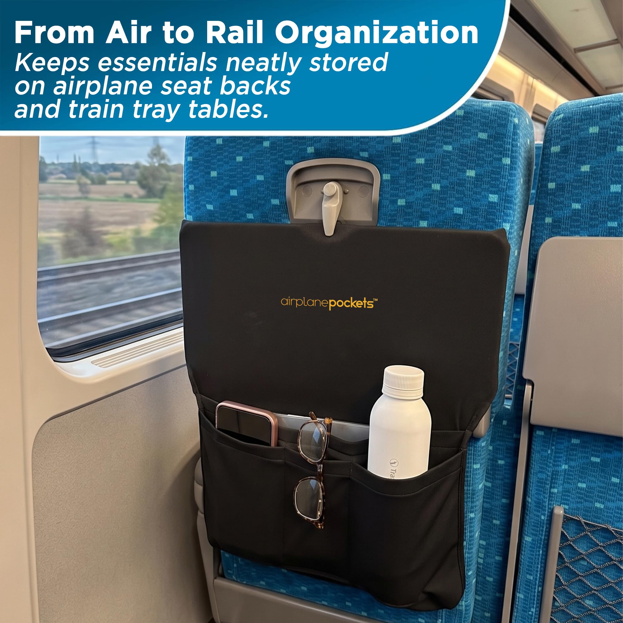 Airplane Pockets - Airplane Accessories - Plane Travel Essentials - Travel Organizer - Seat Storage Organizer - Air Travel Essentials - Seatback Organizer - International Travel Accessories Must Haves Black  U4