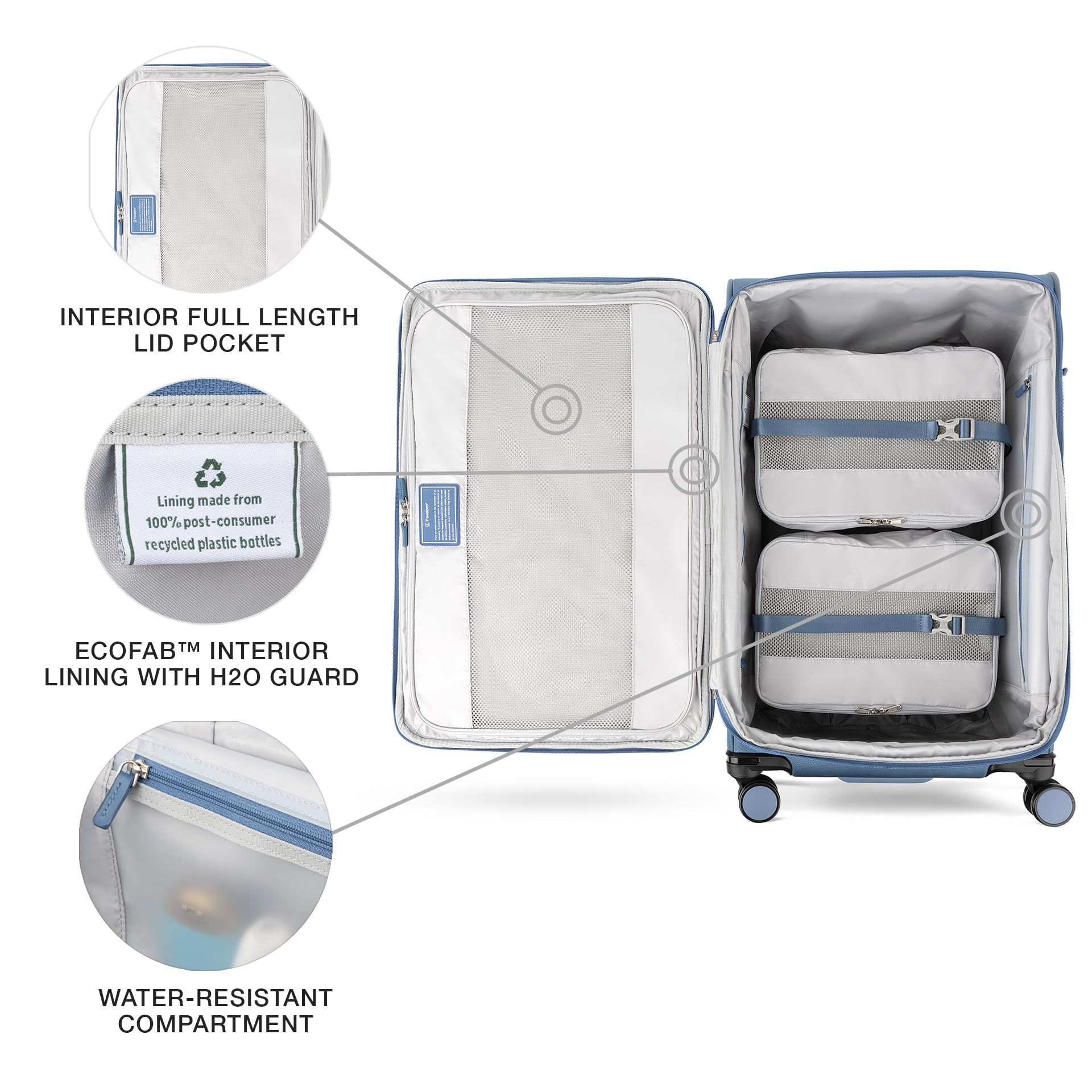 Travelpro VersaPack+ Lightweight Softside Expandable Checked Luggage, 8 Spinner Suitcase, TSA Lock, Men and Women, Checked Large 29-Inch, Elemental Blue U1