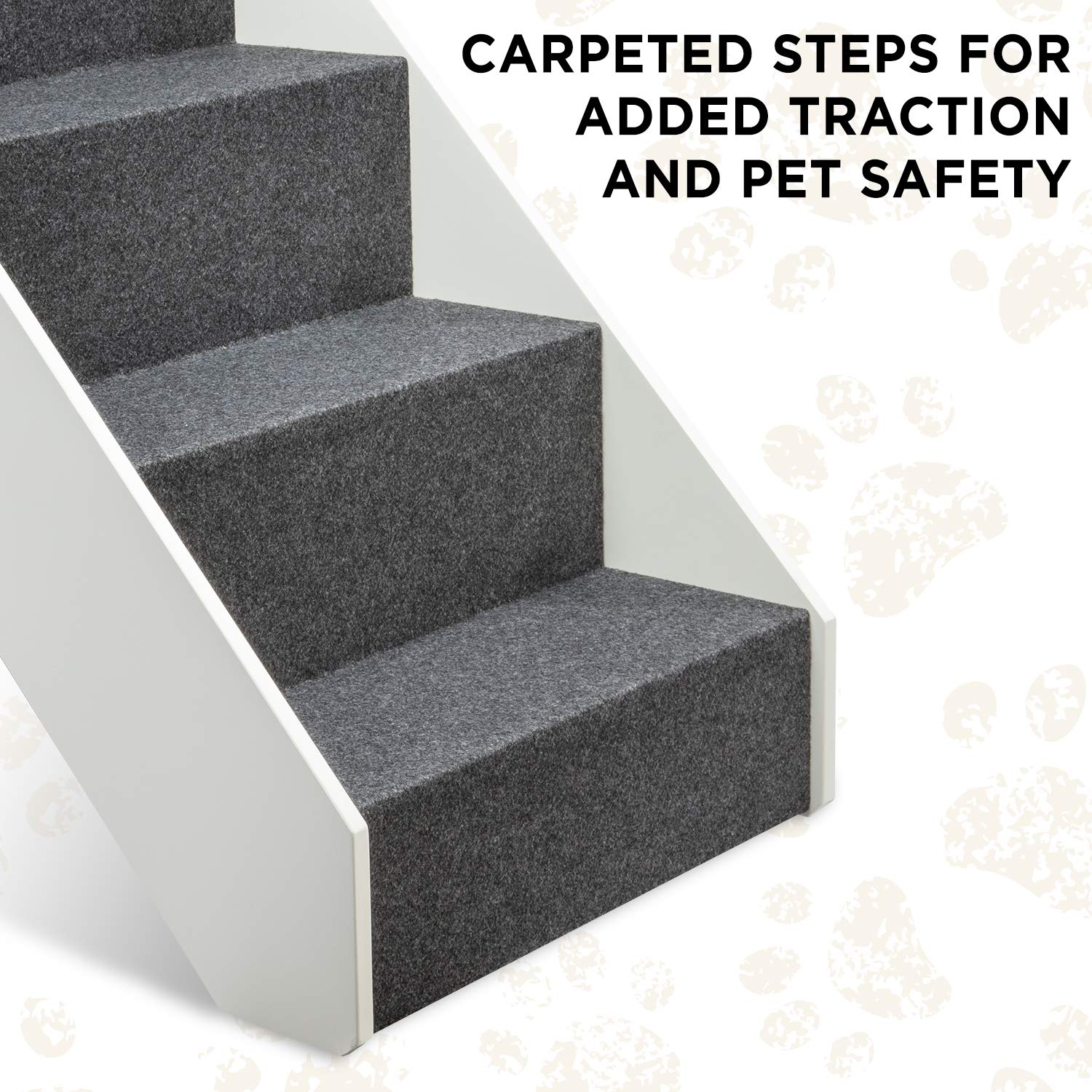 Arf Pets Wood Dog Stairs, 4 Levels Height Adjustment Wide Pet Steps, Foldable, White White  U1