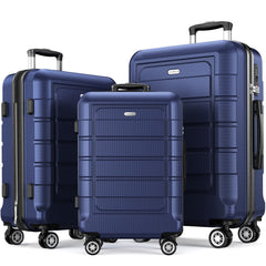 SHOWKOO Luggage Sets Expandable PC+ABS Durable Suitcase Double Wheels TSA Lock Blue Blue 20in24in28in U1