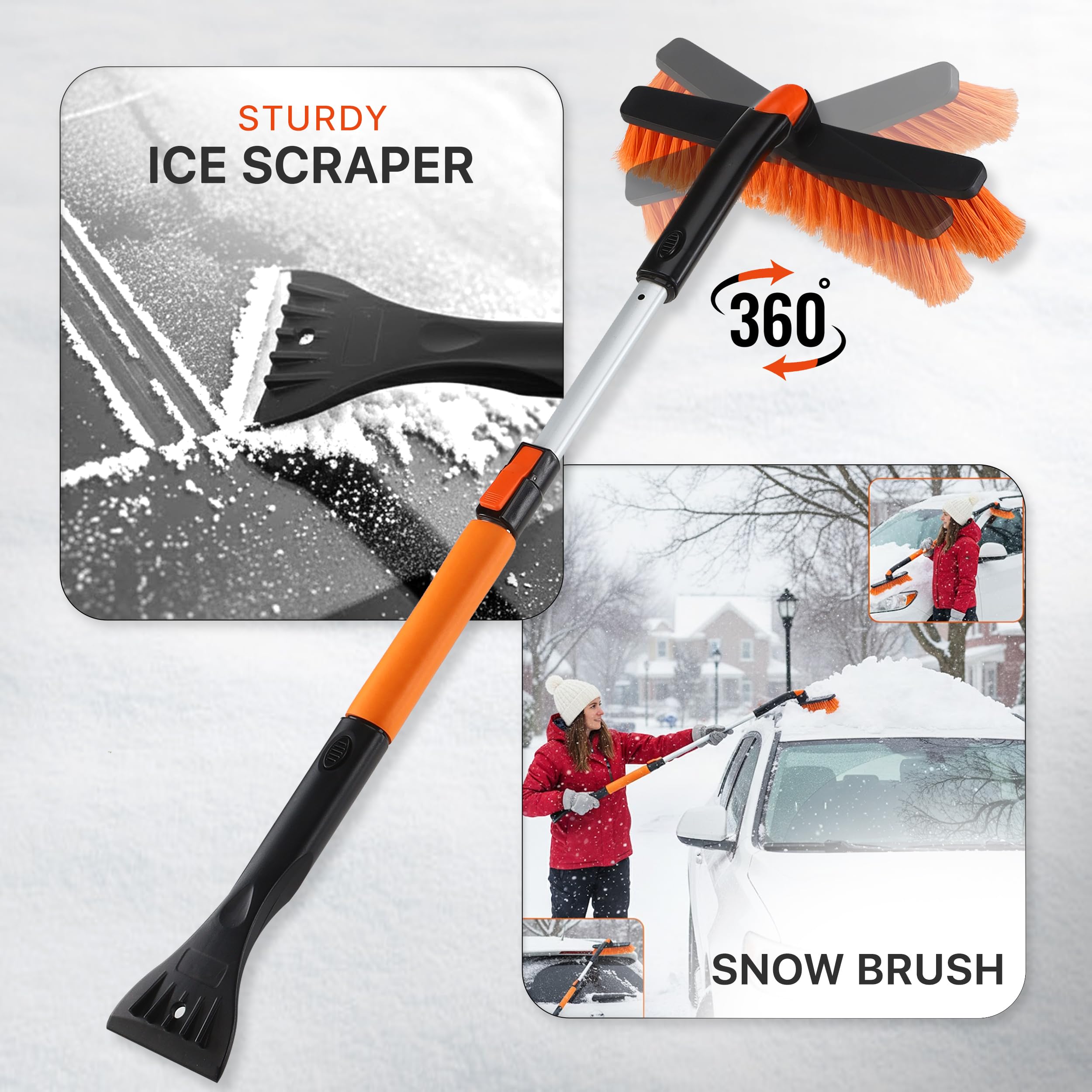 Utopia Home 31" to 37” Extendable Snow Brush for Car and Ice Scrapers for Car Windshield, 360° Rotation Brush Head Snow Broom for Truck and SUVs with Ergonomic Foam Grip   U1