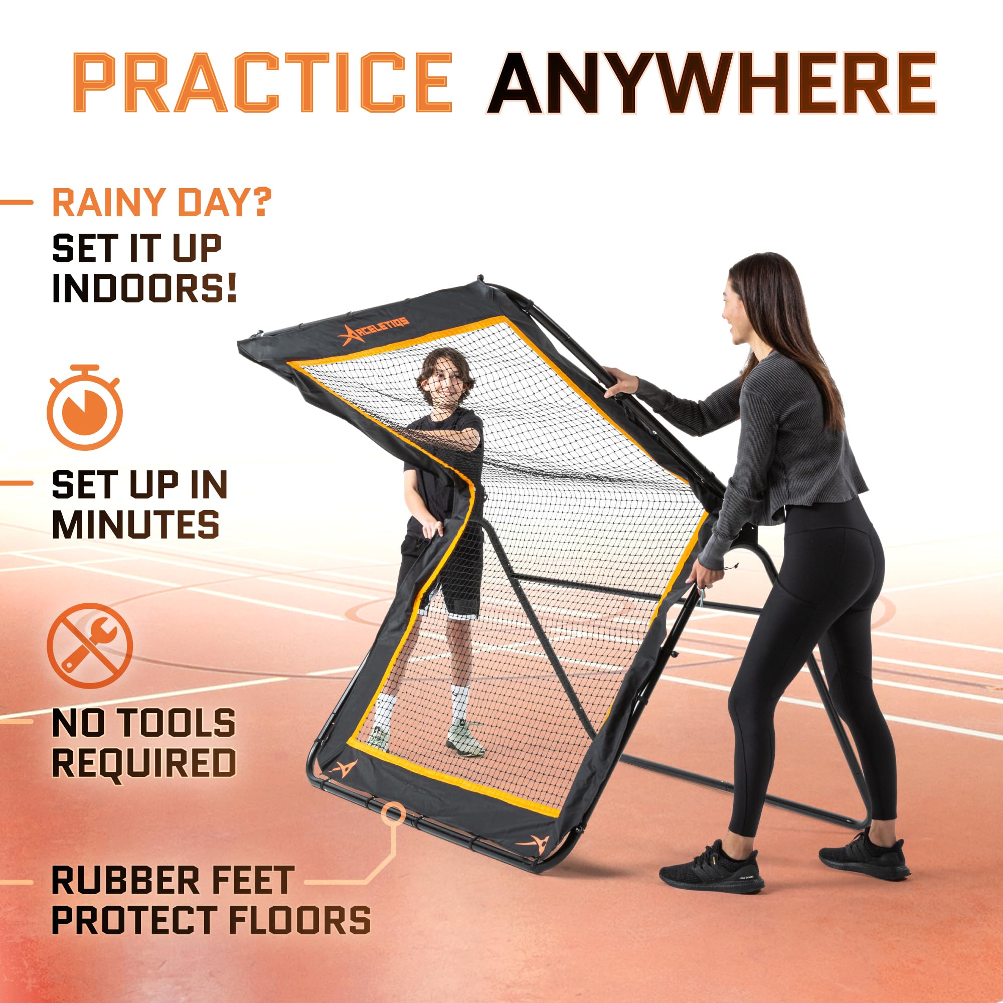 ACELETIQS Lacrosse Rebounder for Backyard 5x7 Feet Baseball Rebounder Volleyball Rebounder - Lacrosse Ball Pitchback, Throwback, Bounce Back Training Wall [Carry Bag Included] Black 5 Feet x 7 Feet U1