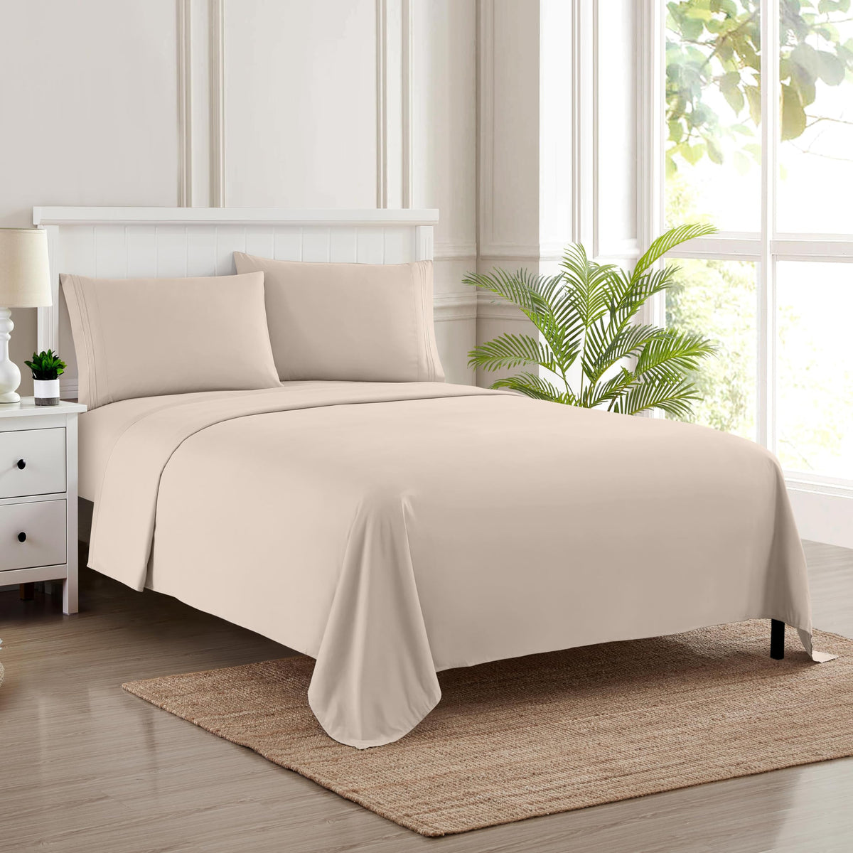 King Size Sheets - Breathable Luxury Bed Sheets with Full Elastic & Secure Corner Straps Built In - 1800 Supreme Collection Extra Soft Deep Pocket Bedding, Sheet Set, EXTRA DEEP pocket - King, Beige Beige EXTRA DEEP pocket - King U3
