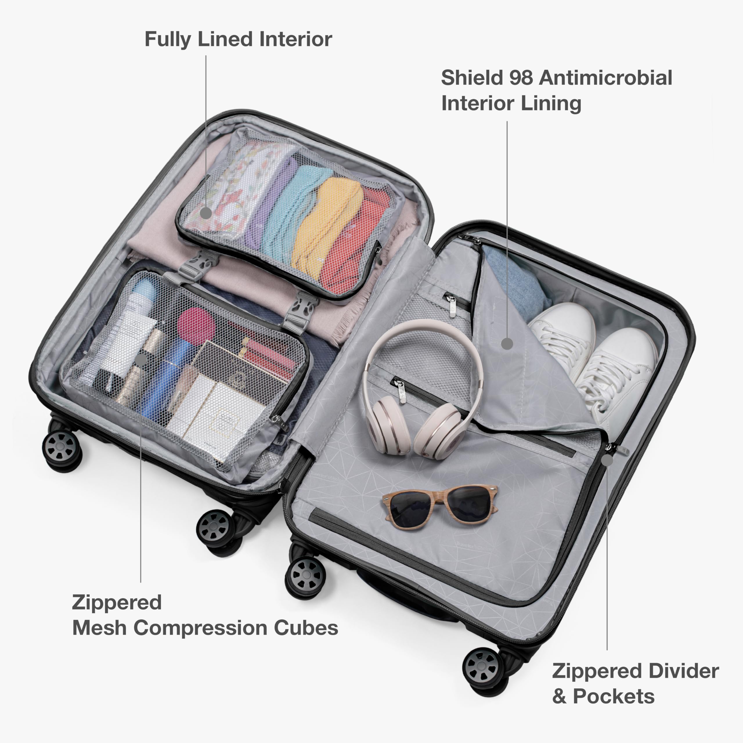 Traveler's Choice Pagosa Indestructible Hardshell Expandable Spinner Luggage, Black, 22-Inch Carry-on Black 22-Inch Carry-on U1
