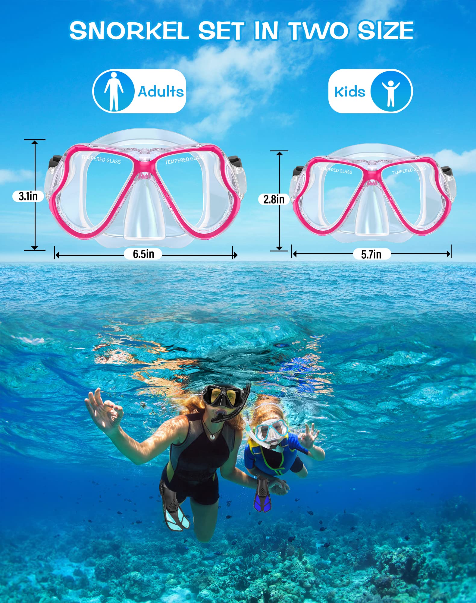 Greatever Dry Snorkel Set,Panoramic Wide View,Anti-Fog Scuba Diving Mask,Professional Snorkeling Gear for Adults U1