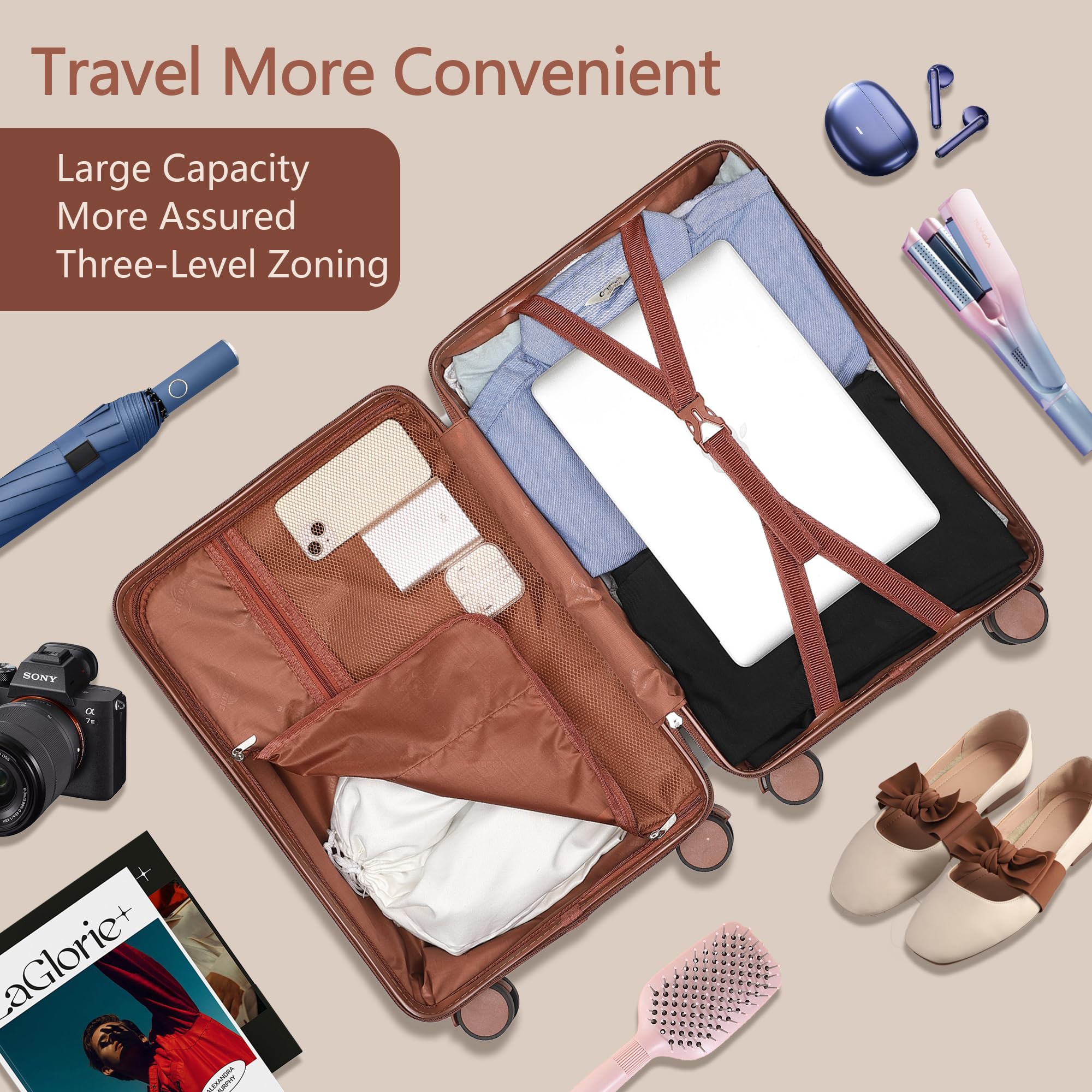 Ruausine 20-Inch Carry on Luggage,Carry-on Suitcase with Spinner Wheels and TSA Lock, 22x14x9 Airline Approved,Hardside Lightweight Travel Carry-on Luggage,Small Rolling Luggage (White, 20 IN) White 20 IN U1