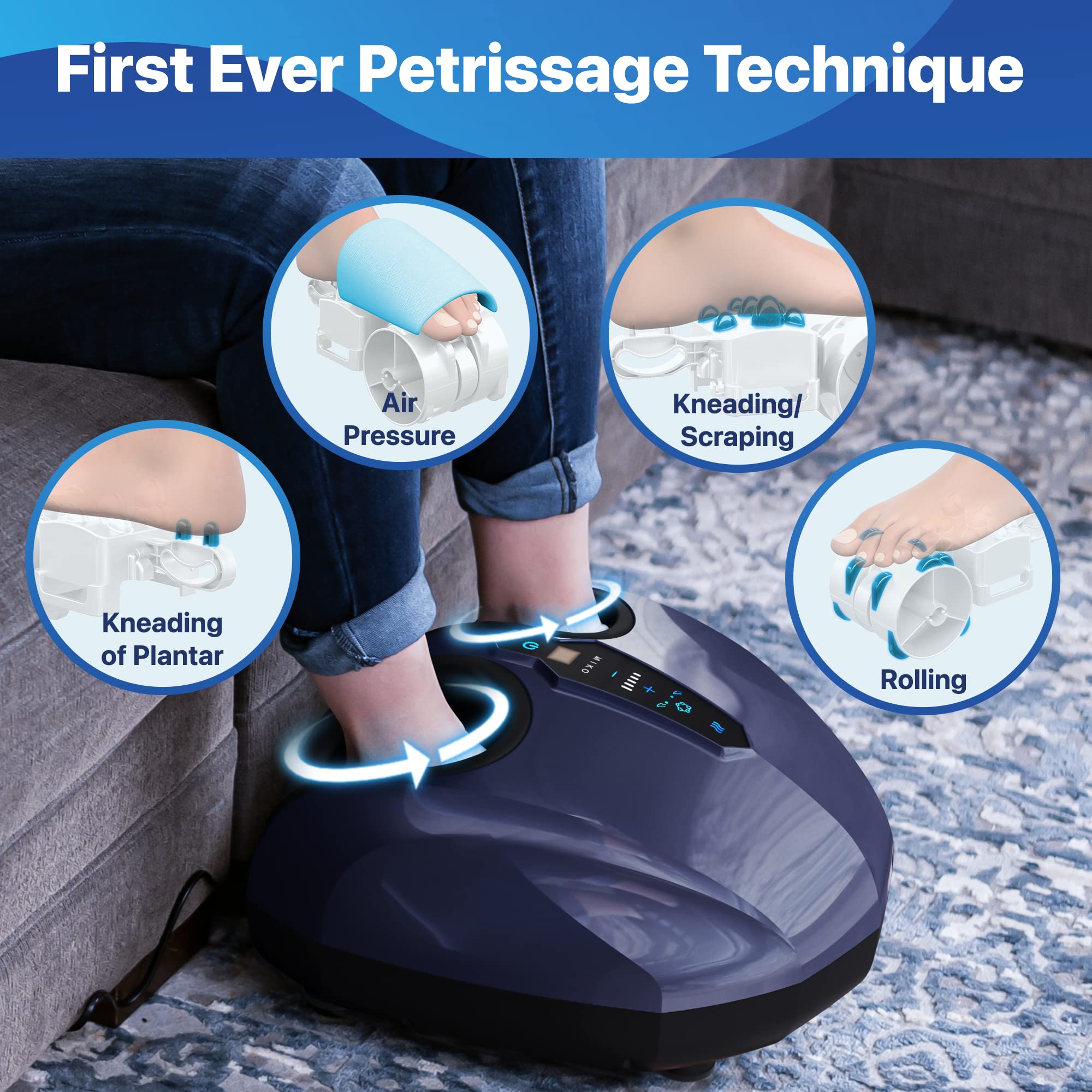 MIKO Foot Massager Machine - Deep Kneading, Shiatsu, Air Compression, and Heat Therapy - Plantar Fasciitis, Diabetics, Neuropathy, Fits Up to Men Size 12 U1