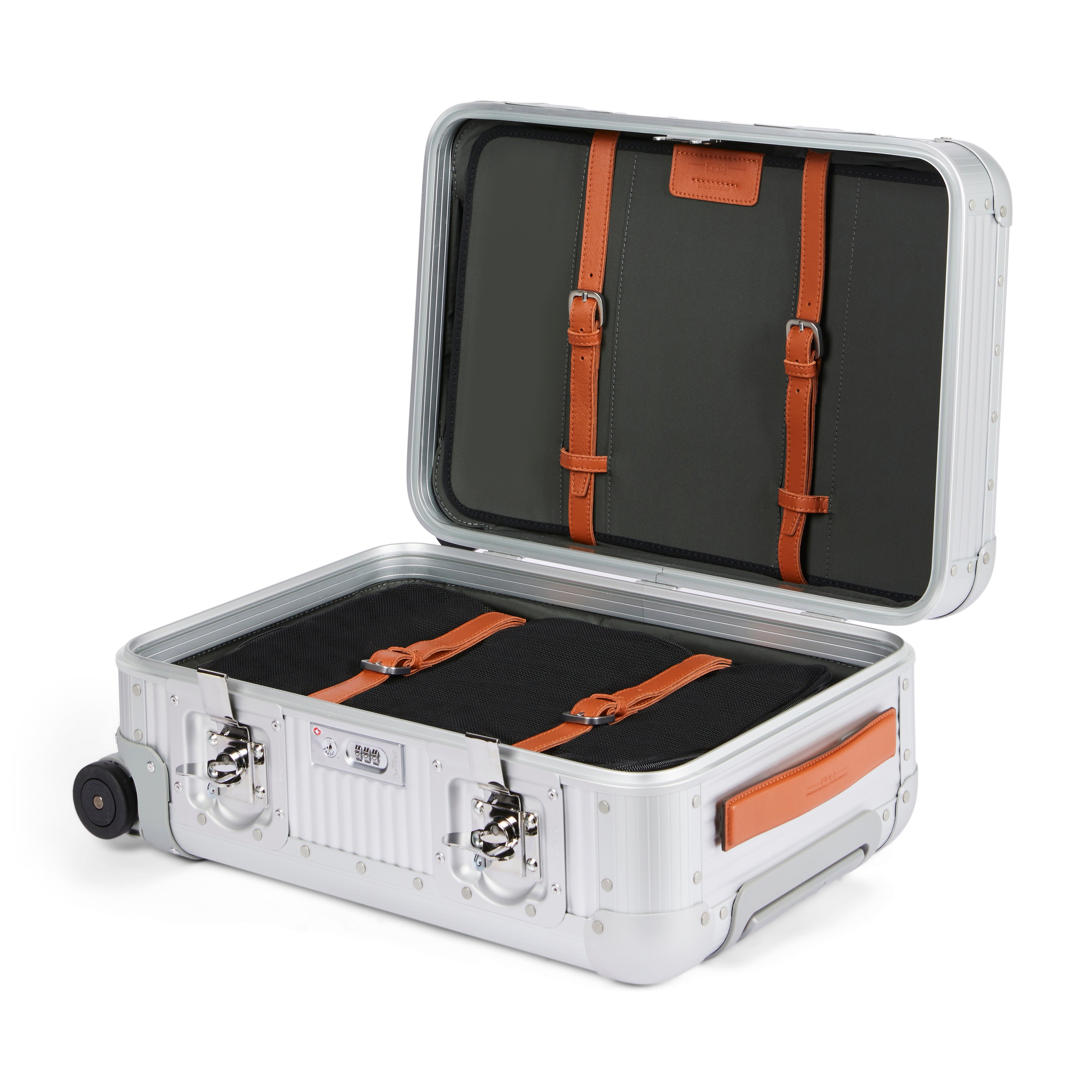FPM Milano Bank Spinner, Durable and Luxurious Luggage Made in Italy, 4-wheel Spinner for Smooth Travel, Integrated TSA Lock, Fine Leather Straps  ( Moonlight Silver , Carry-On 55M ) Moonlight Silver Carry On 55 M U1