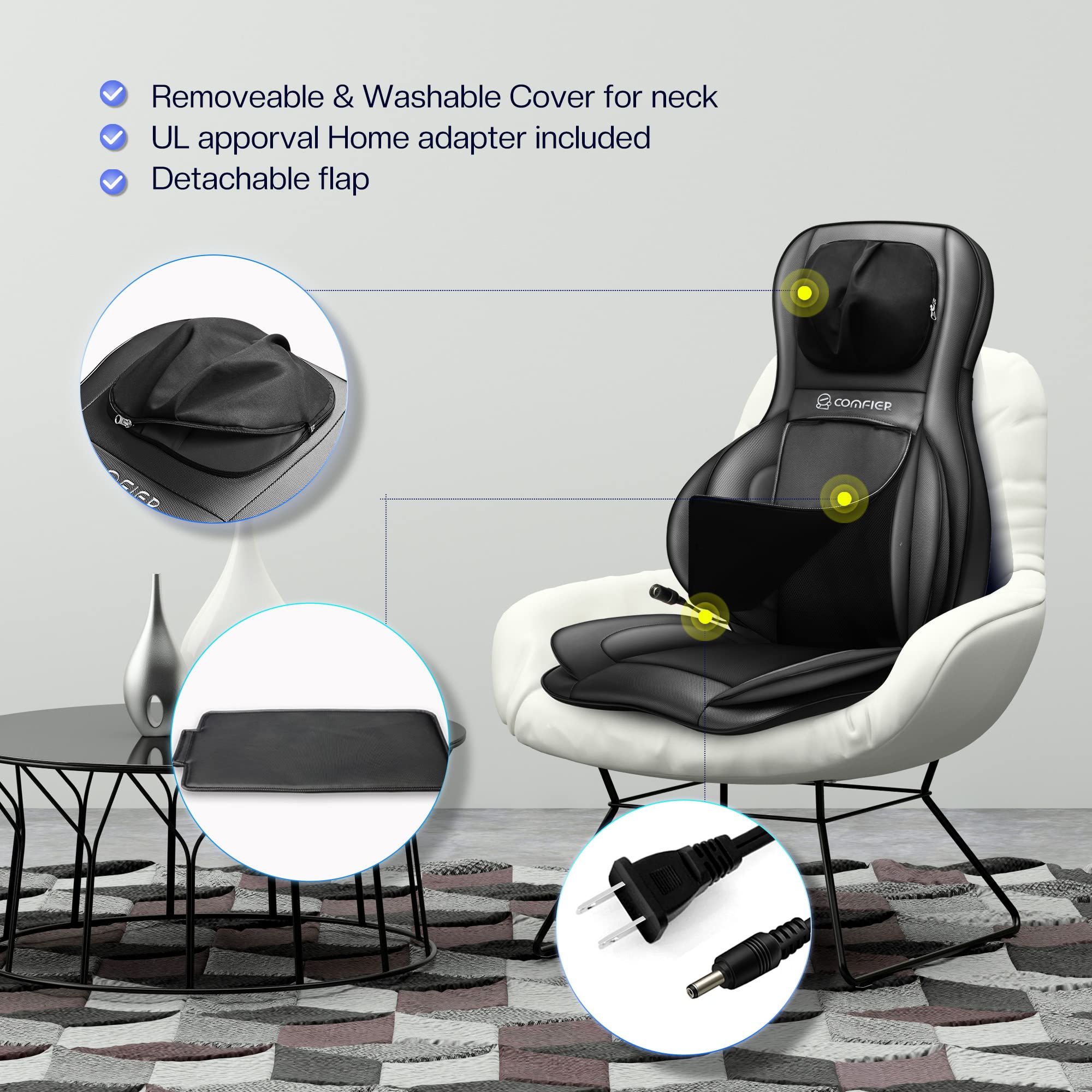 COMFIER Shiatsu Neck Back Massager with Heat,2D/3D Massage Chair Pad with App Control,Deep Tissue Kneading Massage Chair Pad with Compression,Chair Massager for Full Body,Gifts for Mom,Dad, Black Jet Black-app  U1