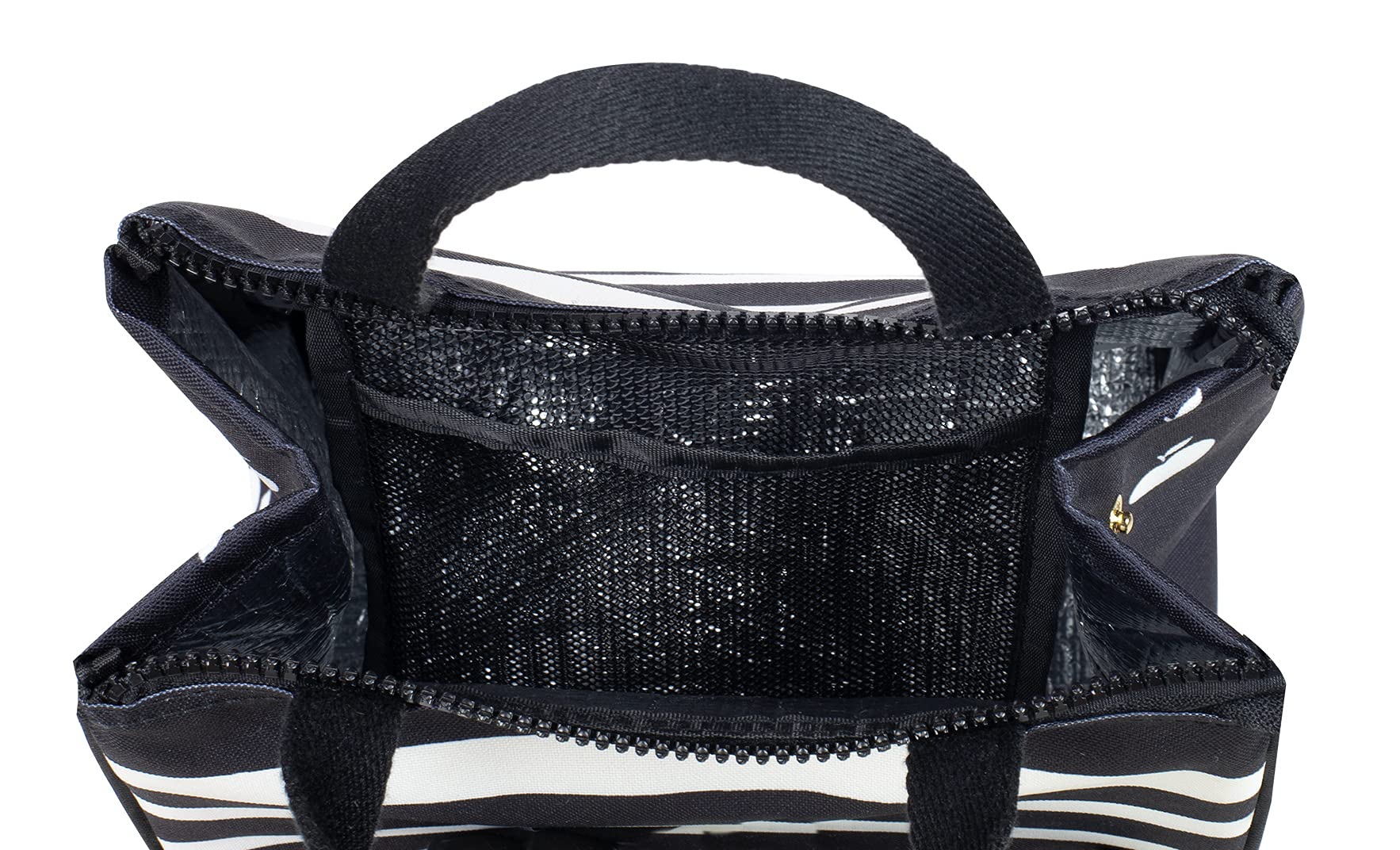 Kate Spade New York Black Portable Soft Cooler Lunch Bag, Thermal Tote with Silver Insulated Interior Lining and Storage Pocket, Sarah Stripe Sarah Stripe M U1