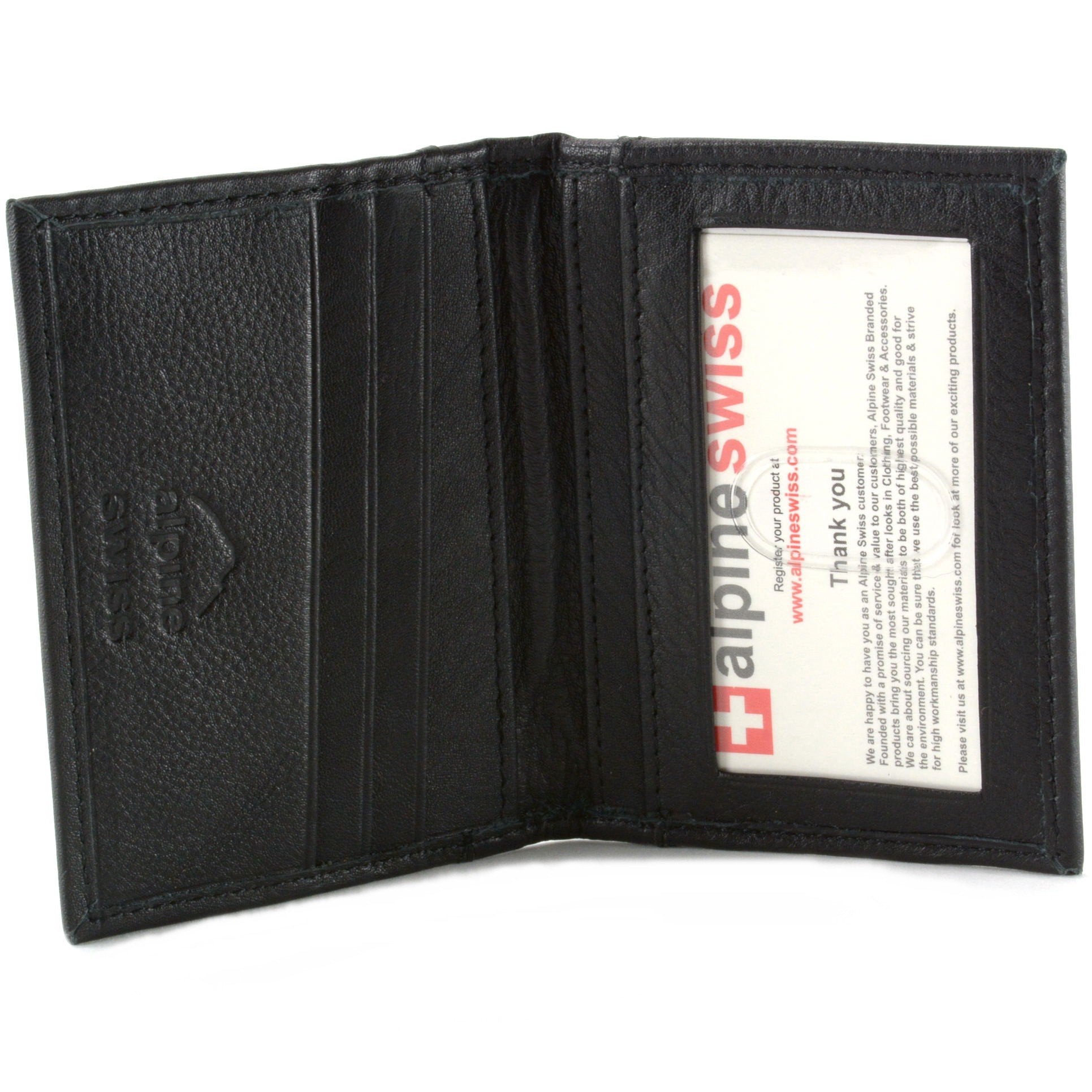 Alpine Swiss Thin Front Pocket Wallet Business Card Case 2 ID Window 6 Card Slot Black Black One Size U1