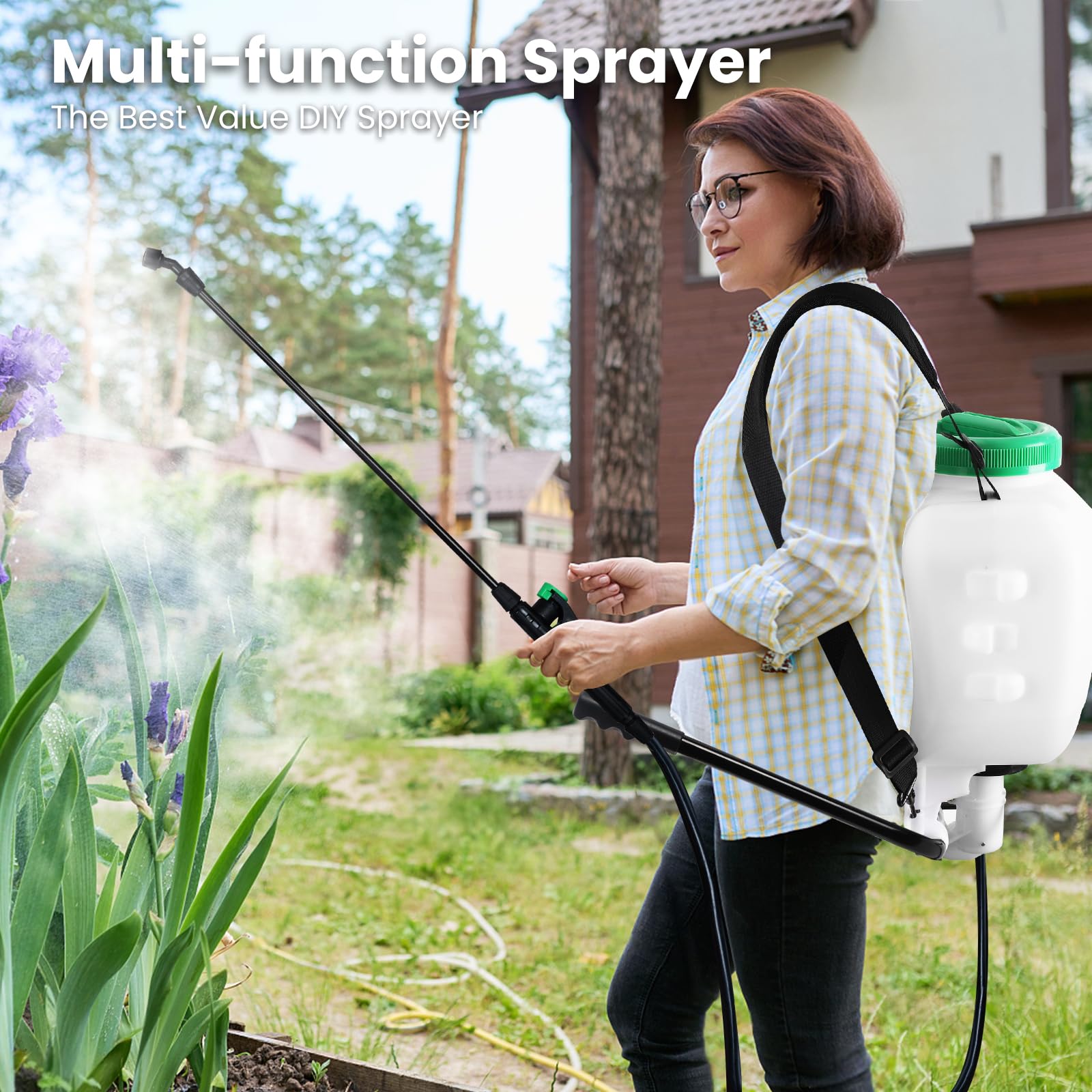 4-Gallon Backpack Sprayer with Padded Shoulder Strap for Pests & Weeds, Watering Garden, and Spraying Plants, in Translucent White by RealWork U1