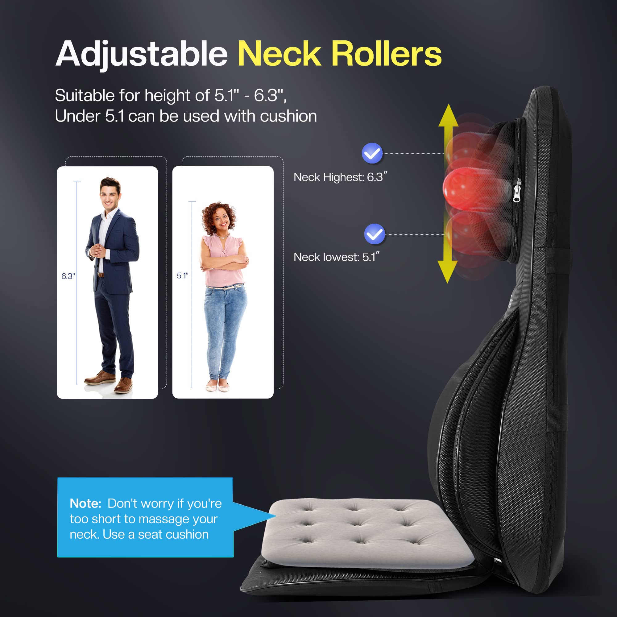 COMFIER Shiatsu Neck Back Massager with Heat,2D/3D Massage Chair Pad with App Control,Deep Tissue Kneading Massage Chair Pad with Compression,Chair Massager for Full Body,Gifts for Mom,Dad, Black Jet Black-app  U1