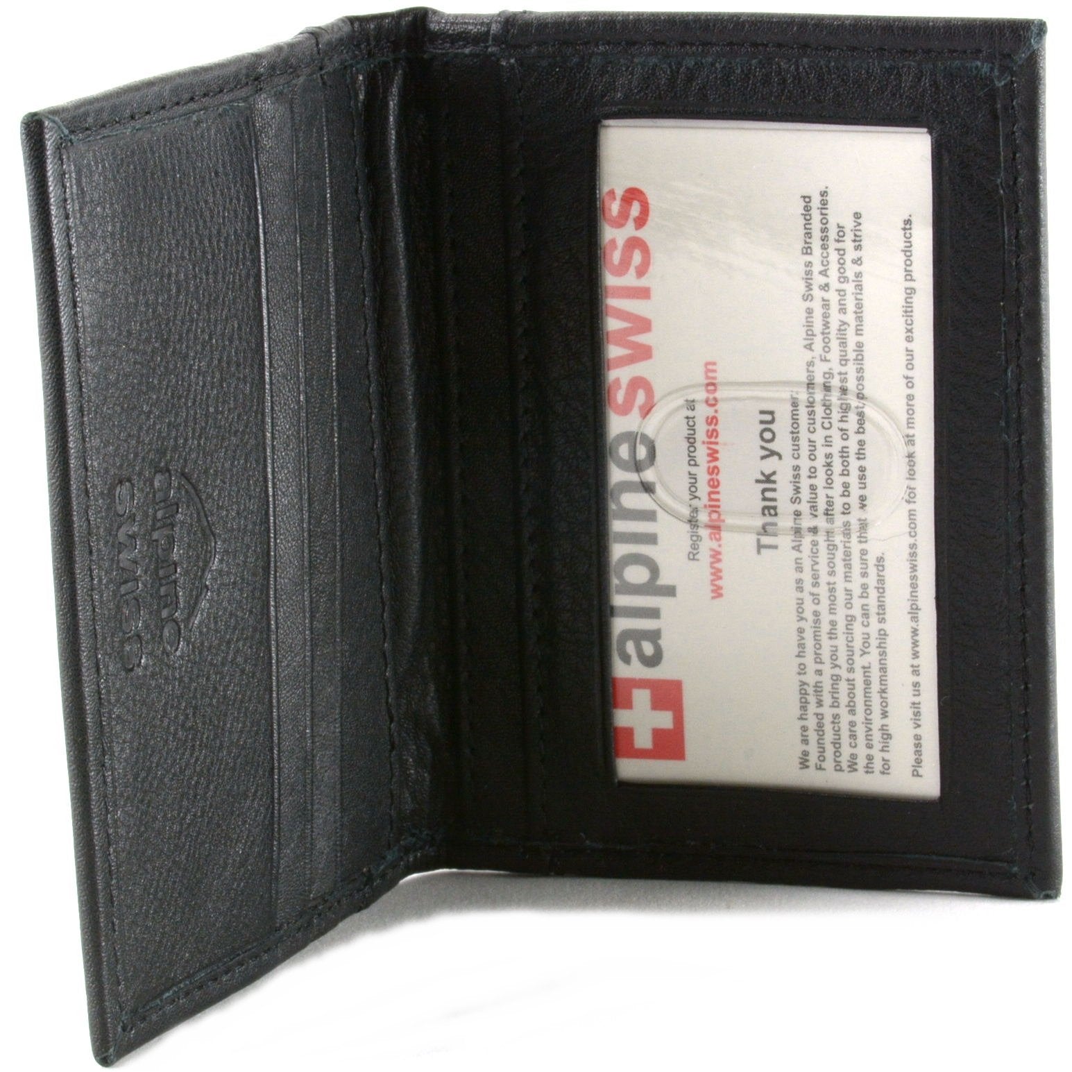 Alpine Swiss Thin Front Pocket Wallet Business Card Case 2 ID Window 6 Card Slot Black Black One Size U1